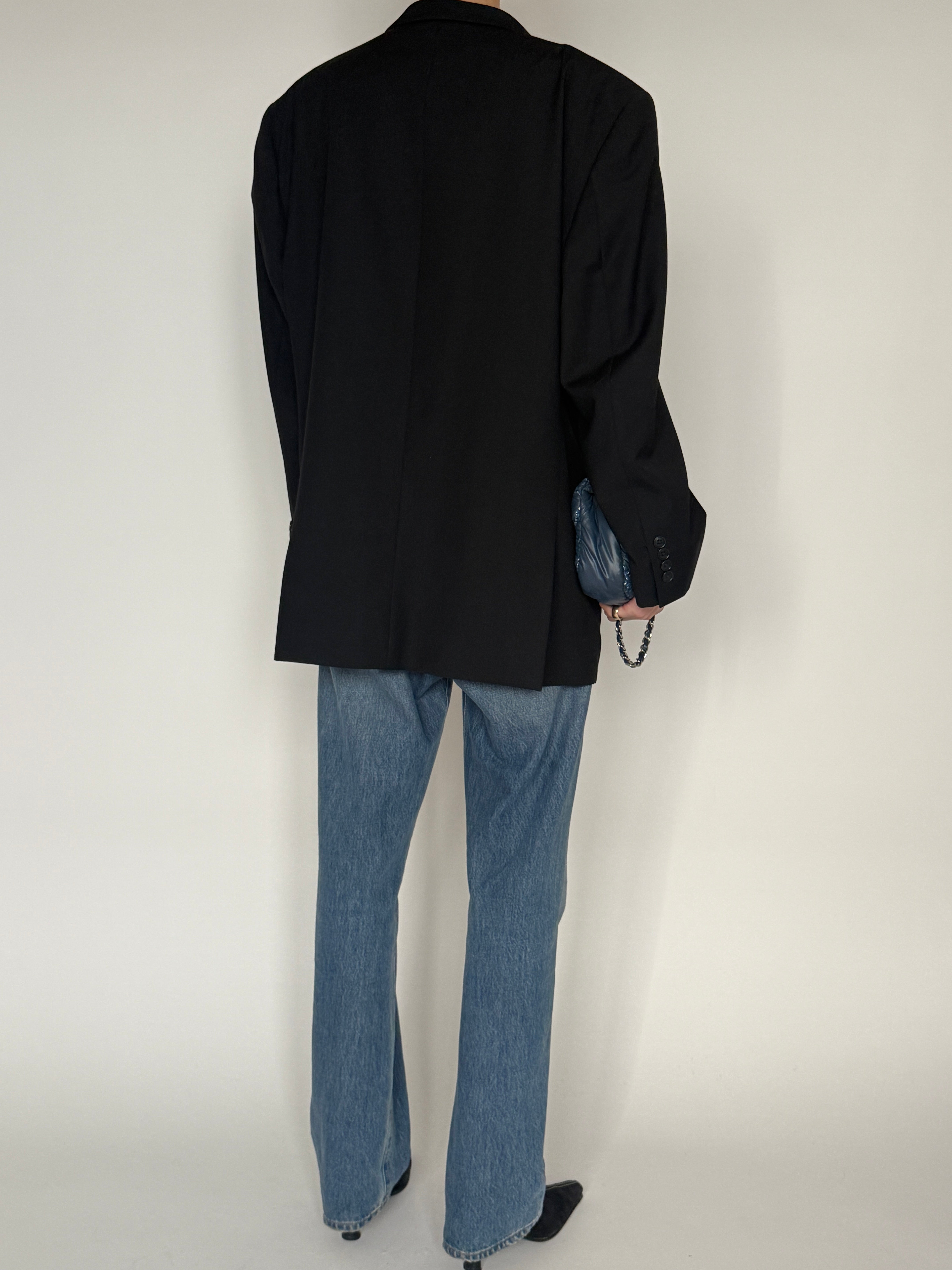Vintage black oversized wool blend blazer back view