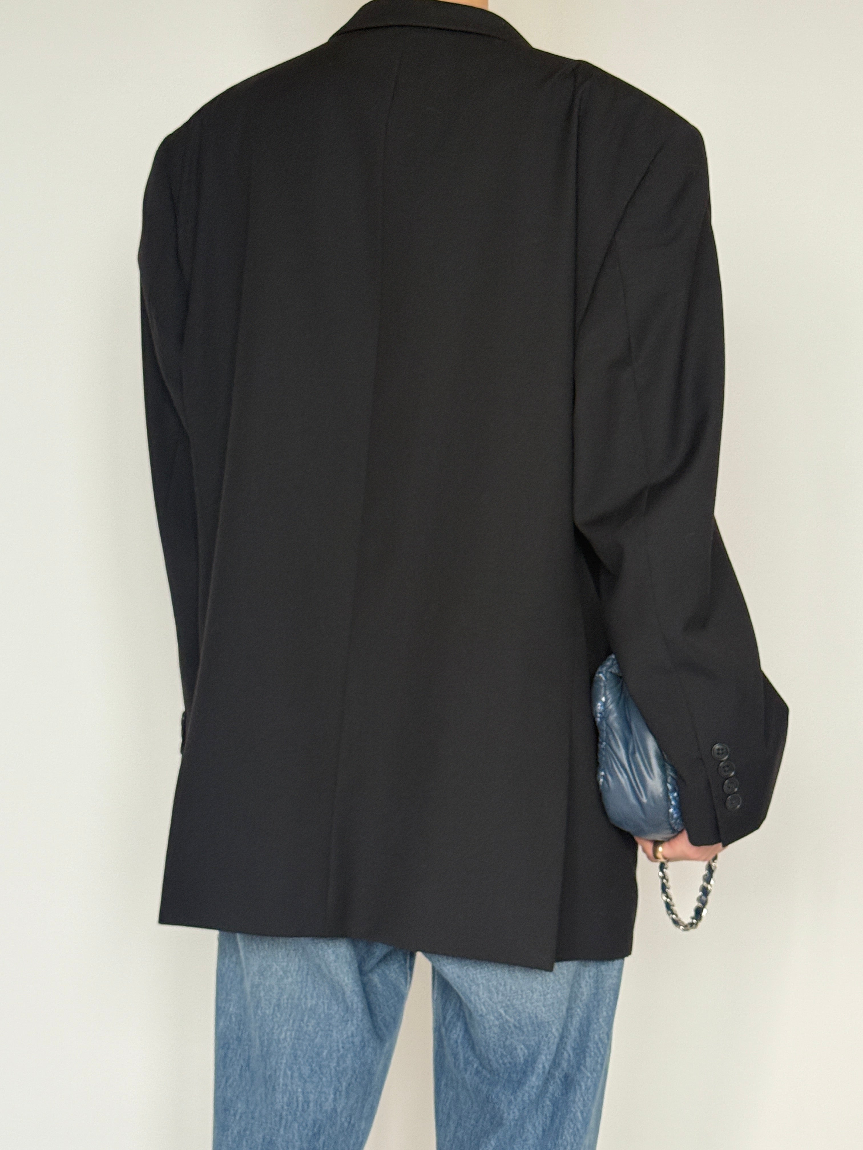 Vintage black oversized wool blend blazer back view