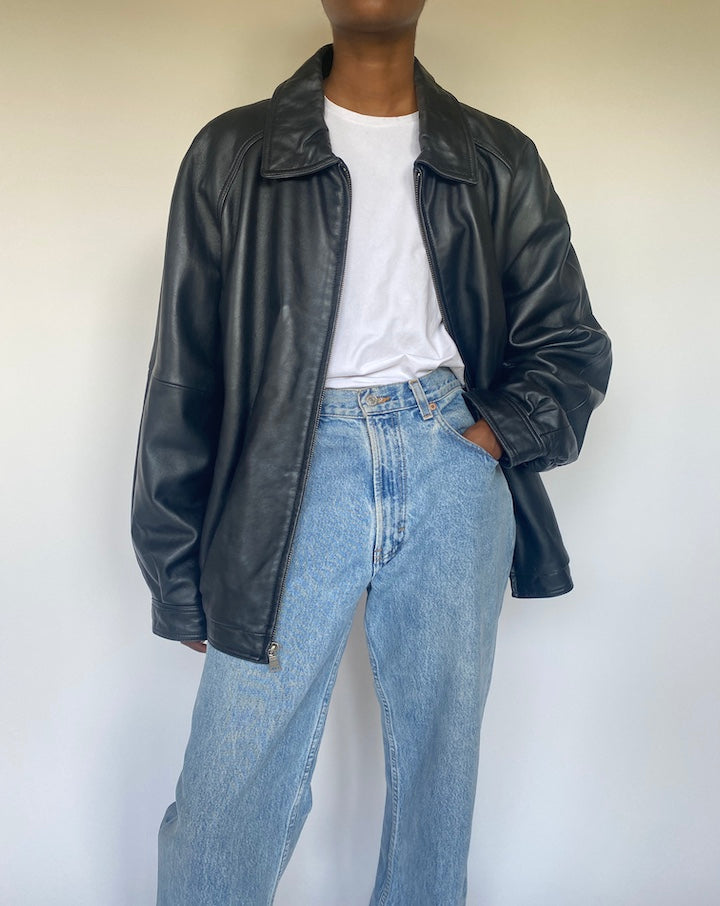 VINTAGE BLACK OVERSIZED LEATHER JACKET 3674