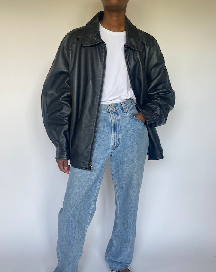 VINTAGE BLACK OVERSIZED LEATHER JACKET 3674