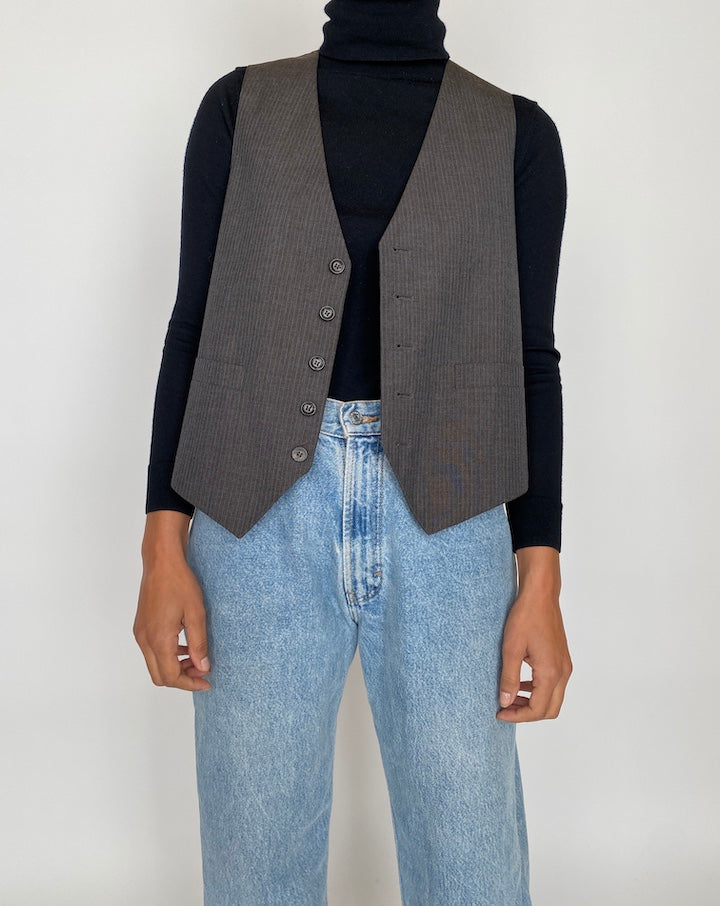 VINTAGE GREY PINSTRIPED VEST 2096