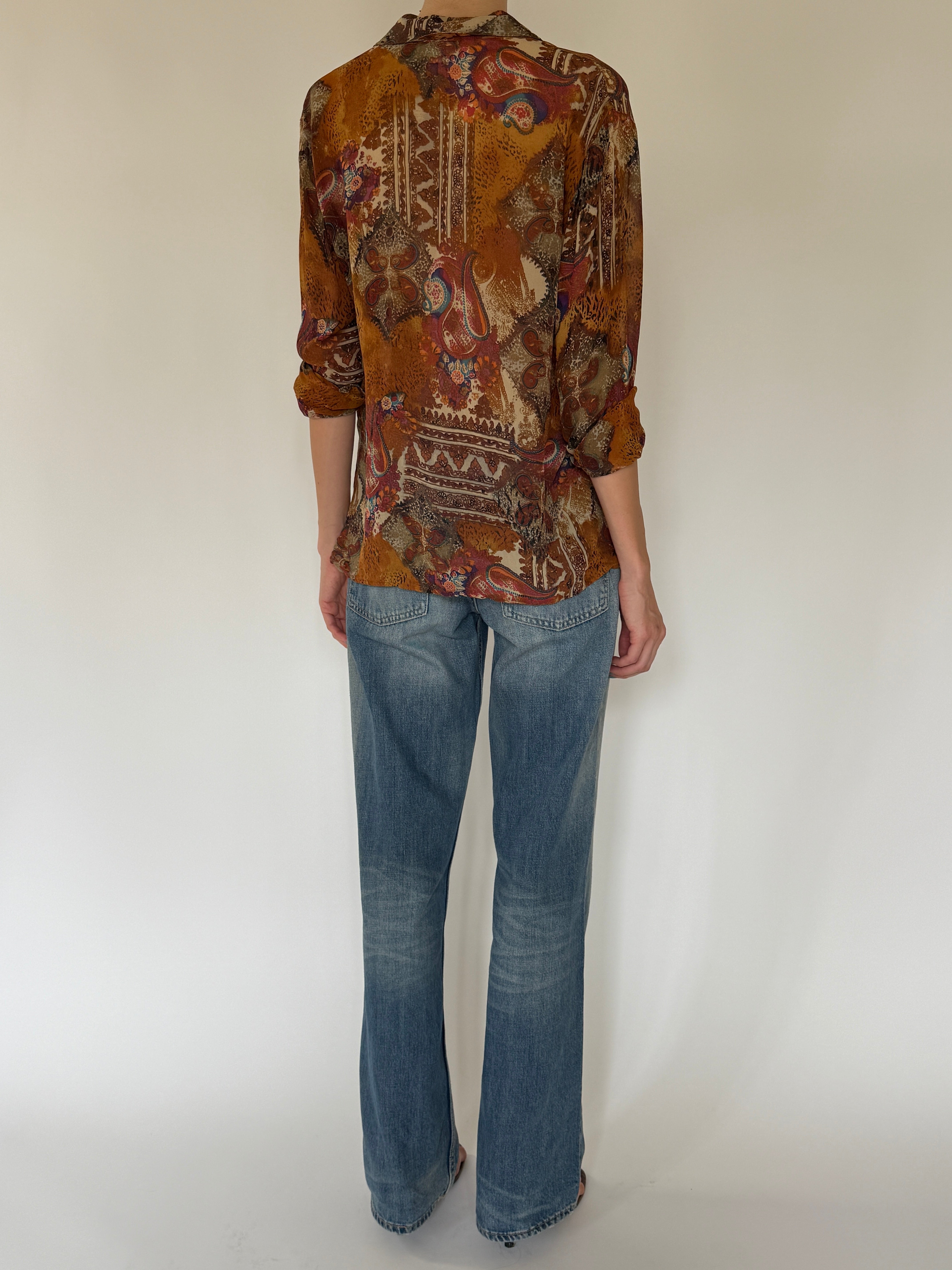 Vintage silk patterned blouse back view