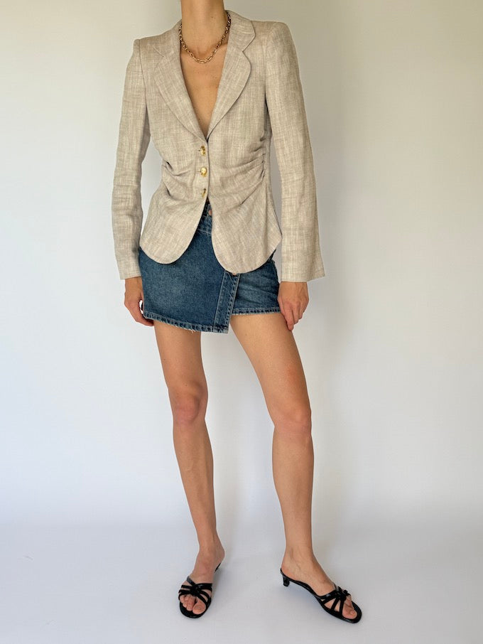 Vintage tailored linen-blend blazer neutral beige tone 6043