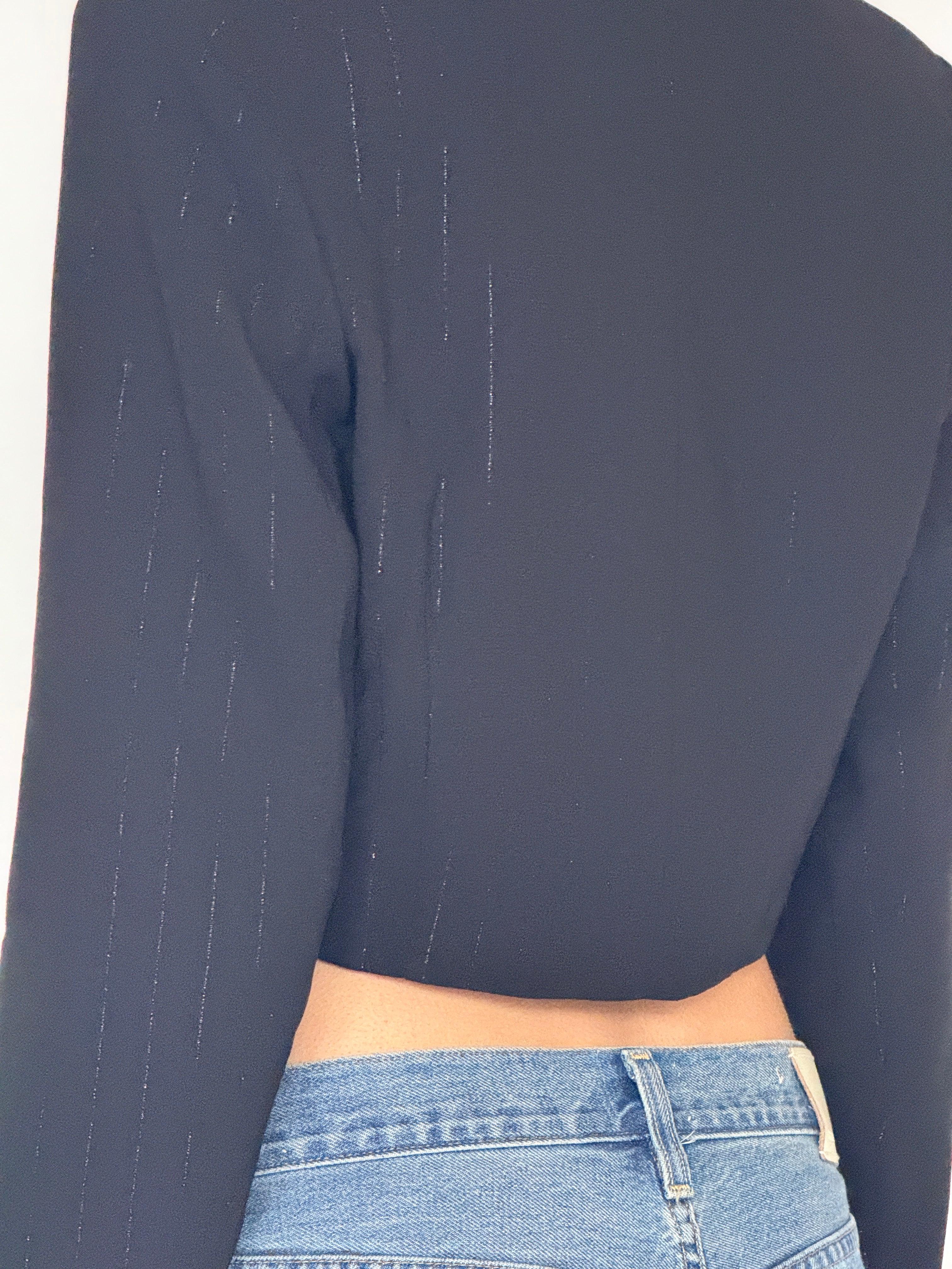 Vintage black cropped pinstripe blazer back view