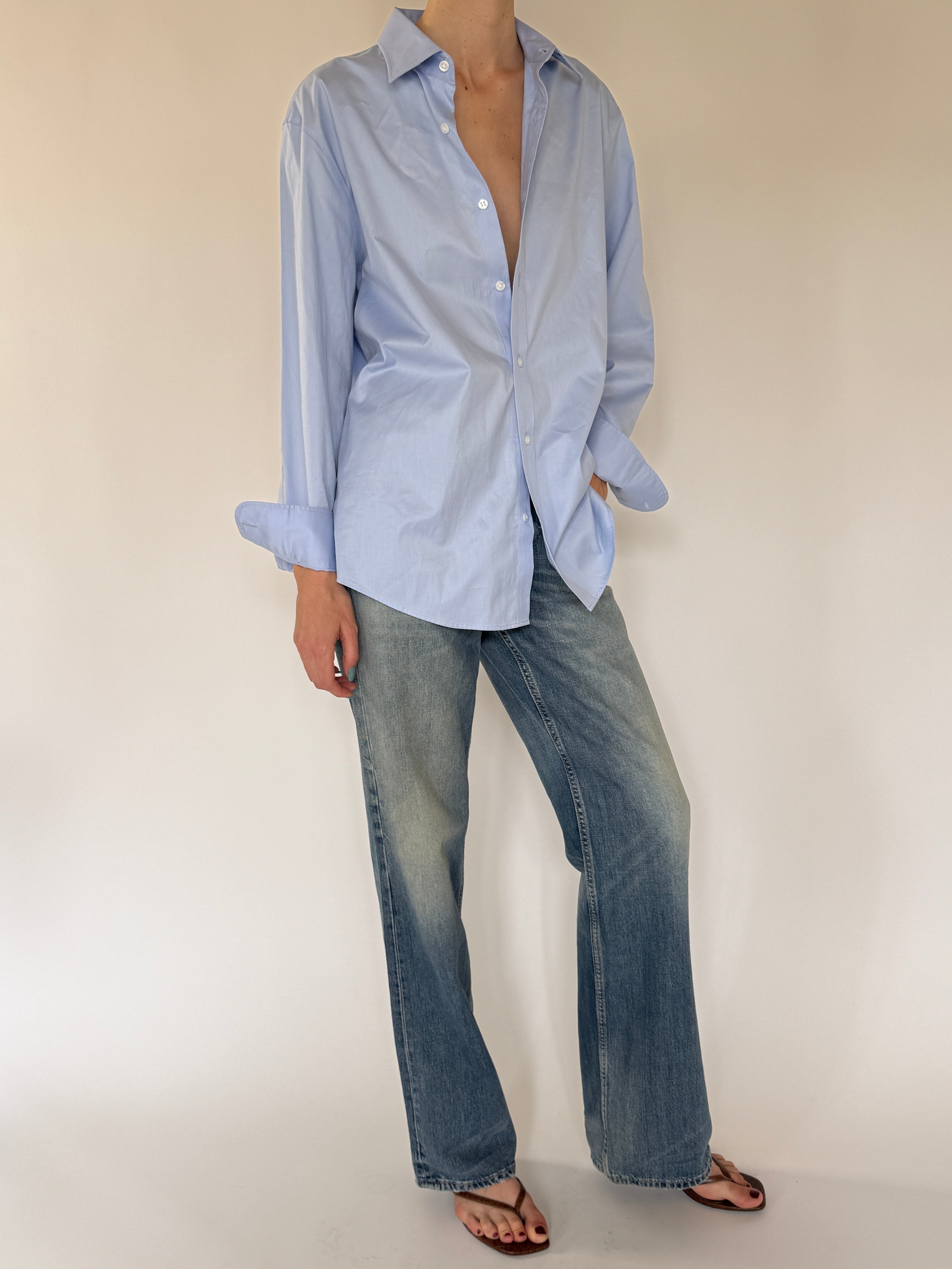 Vintage classic light blue button-up shirt front view