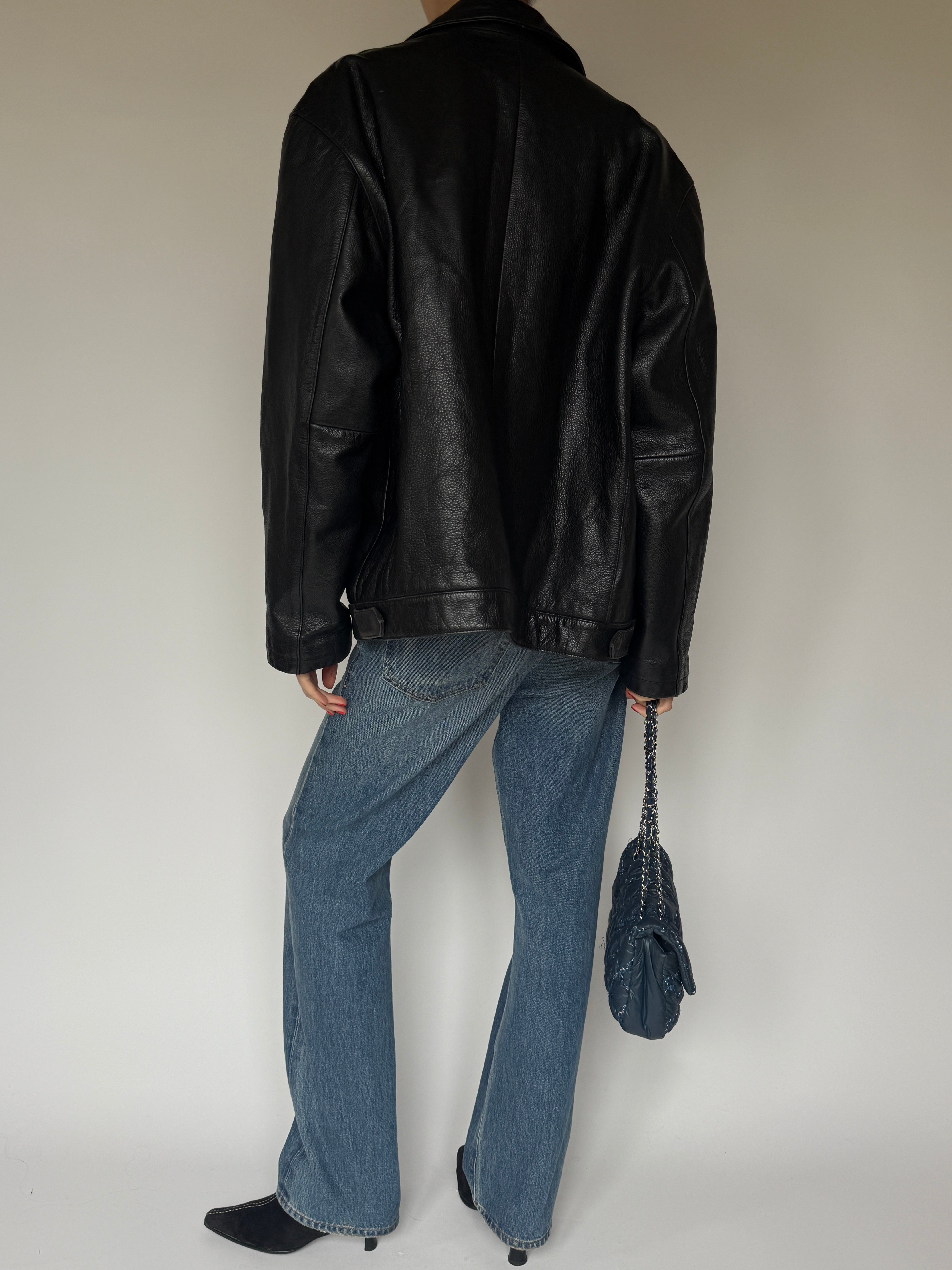 Vintage Black Leather Zip Jacket 7088