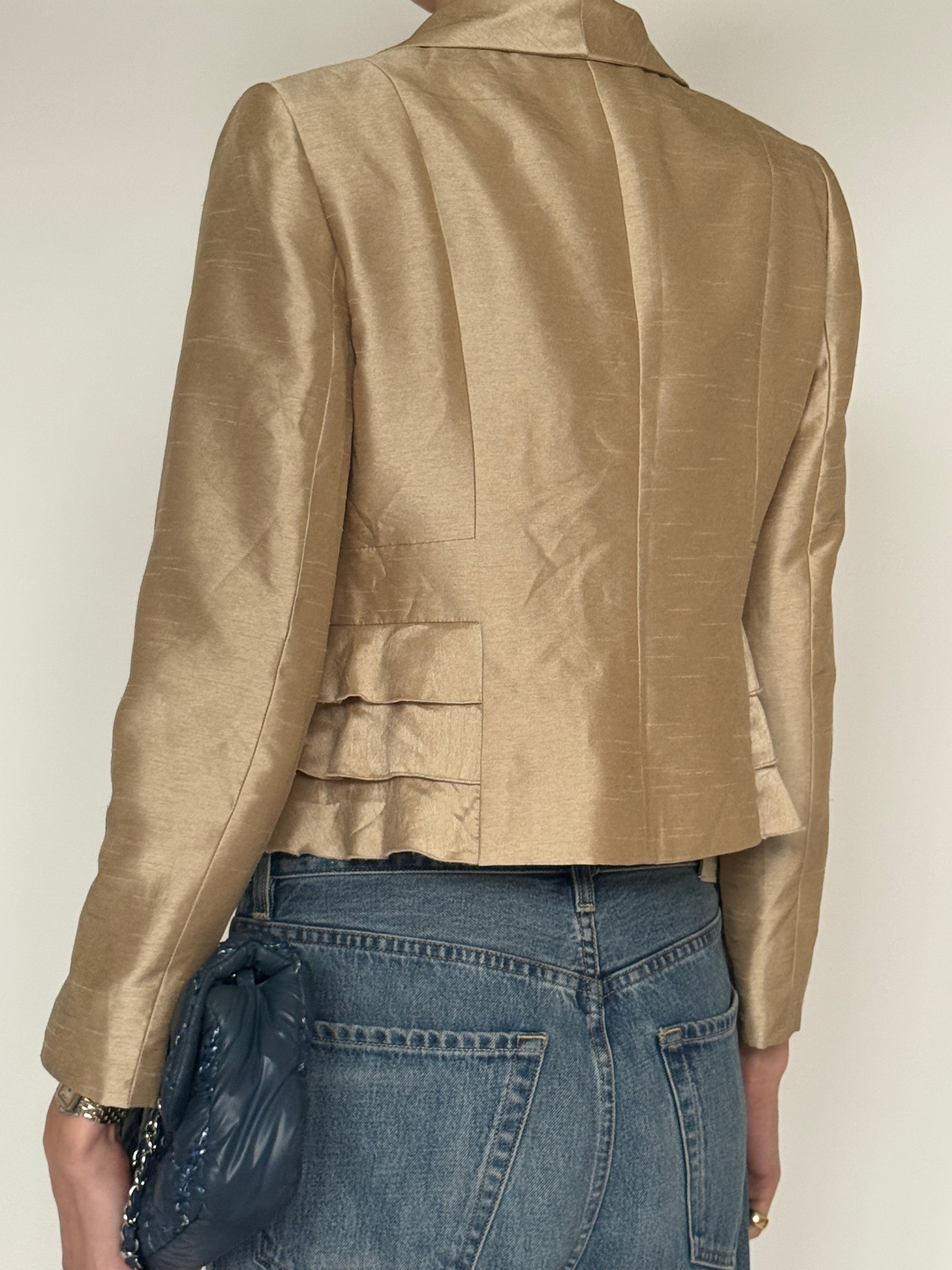 Vintage champagne cropped shimmer blazer back view cropped length