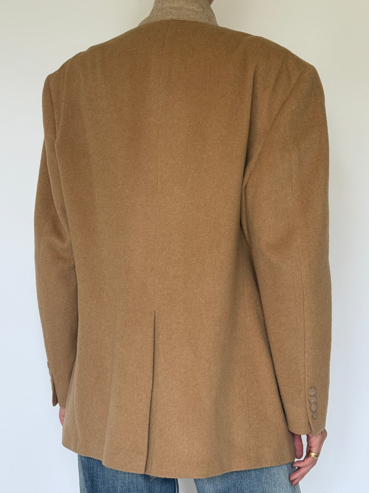 Vintage oversized camel wool blazer back view
