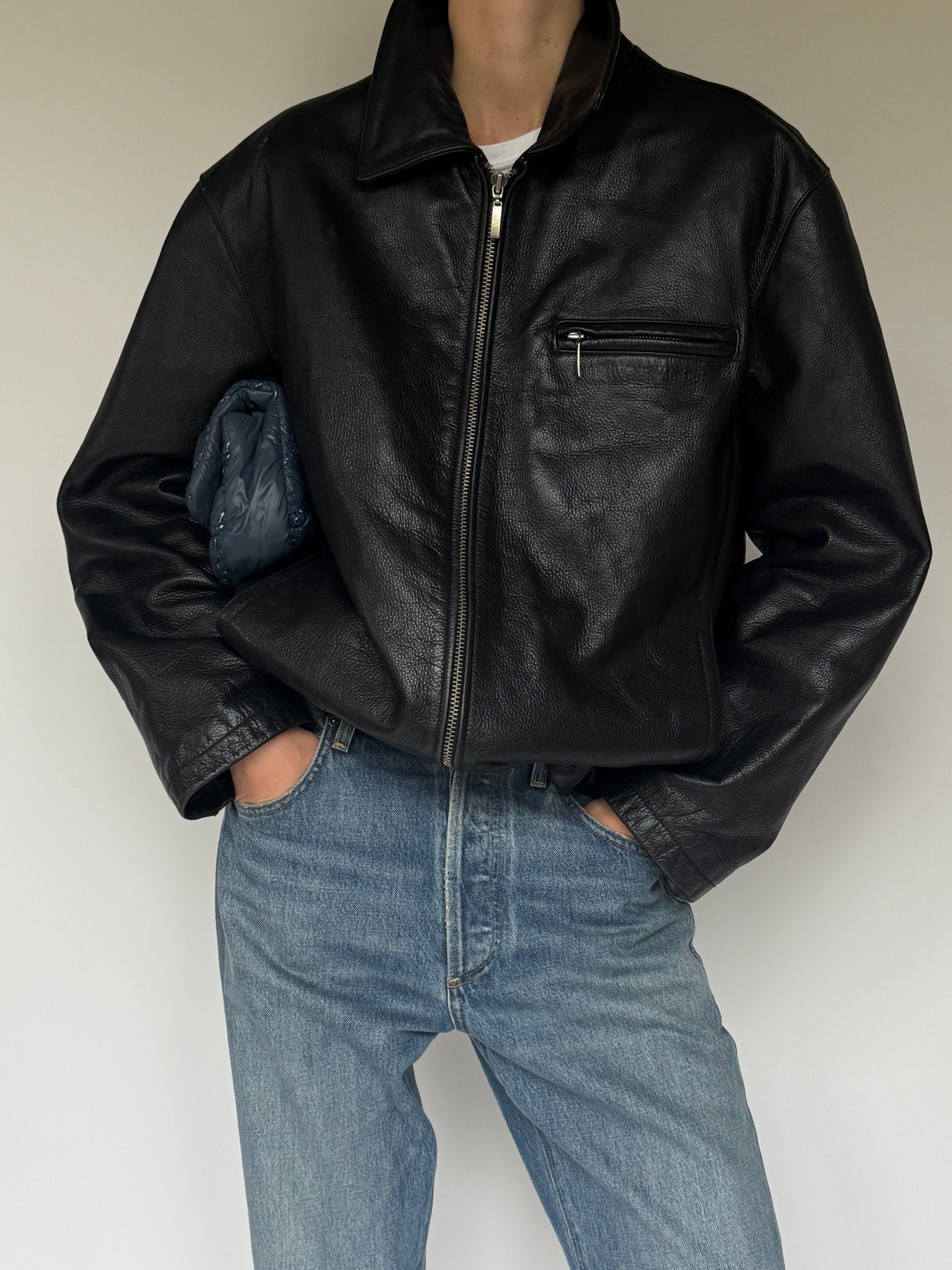 Vintage Black Leather Zip Jacket 7088