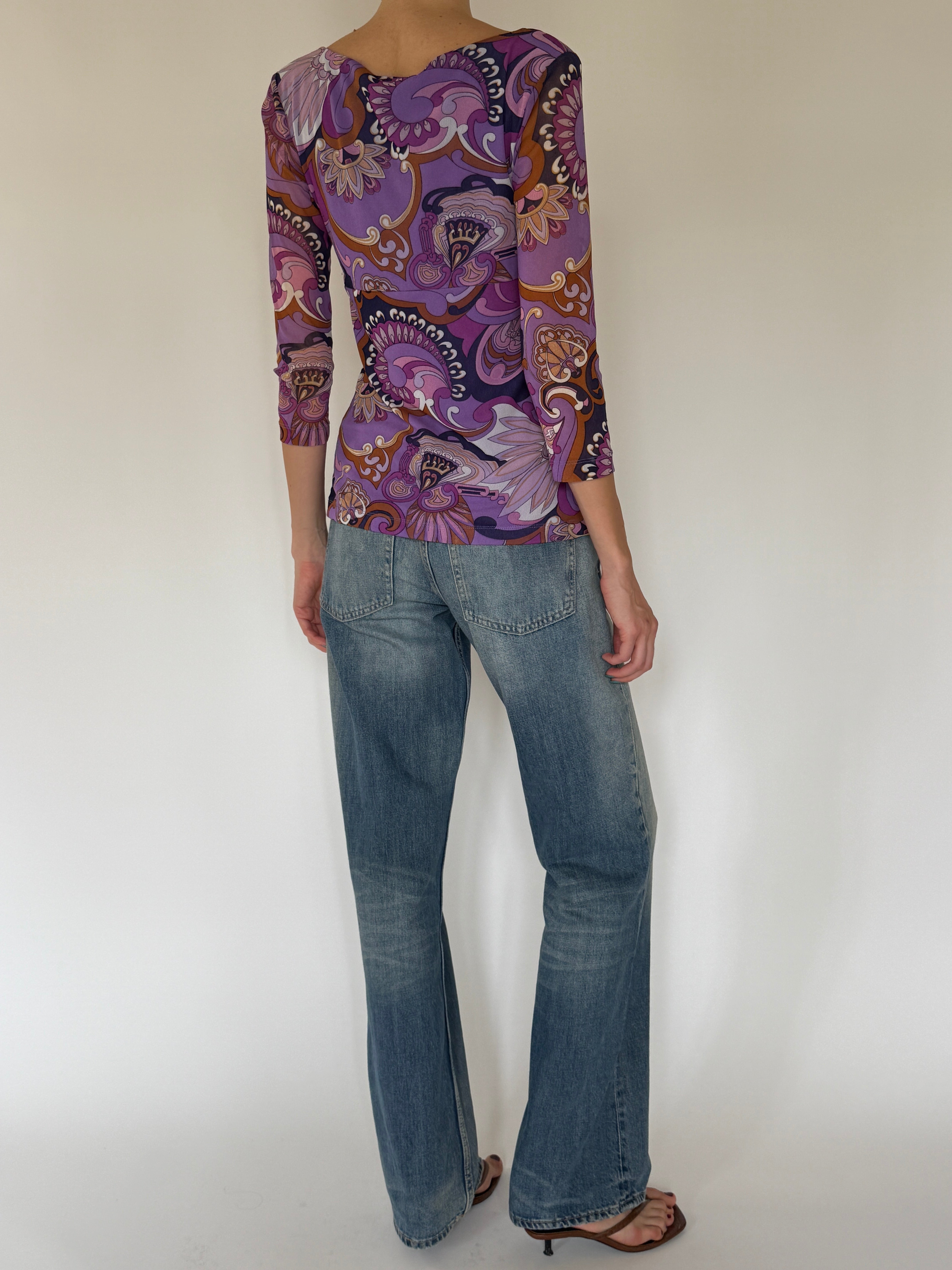 Vintage purple abstract print top back view