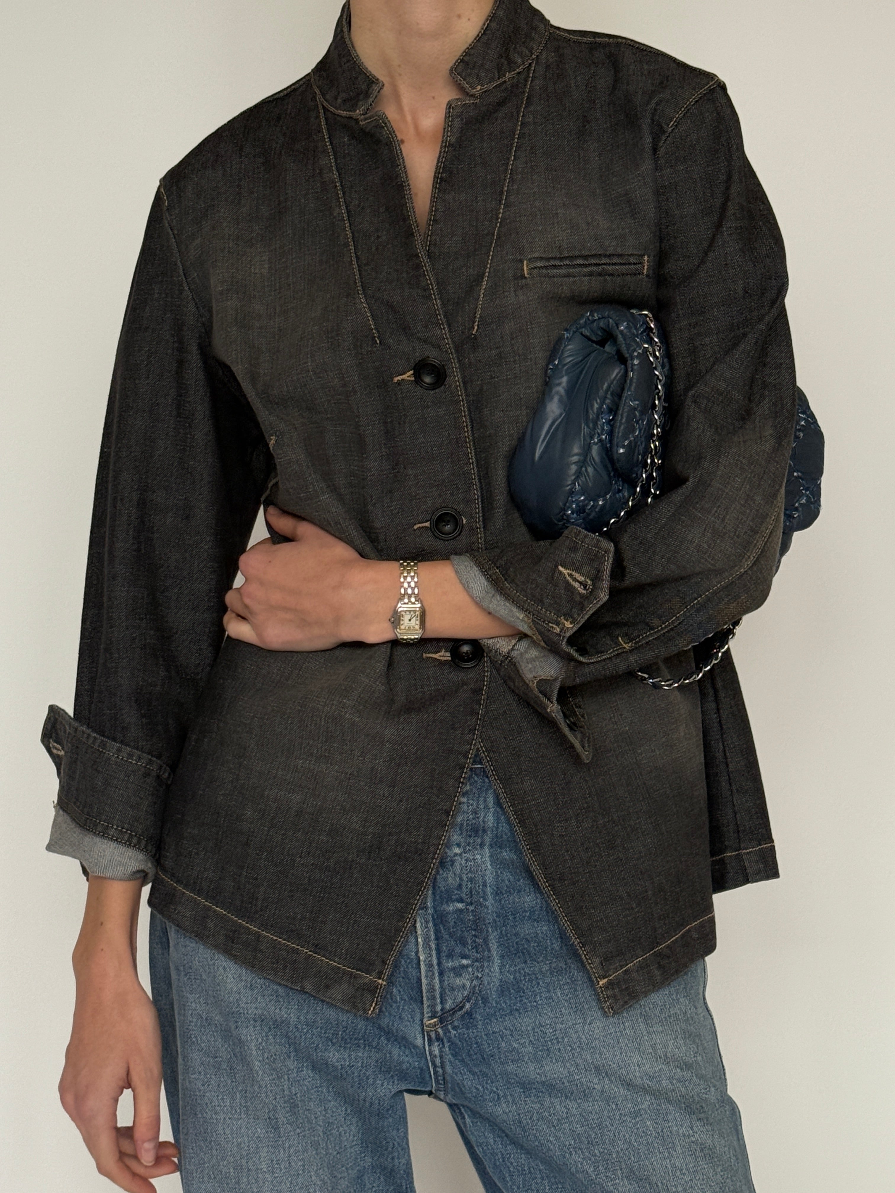 Vintage charcoal denim-style blazer front view