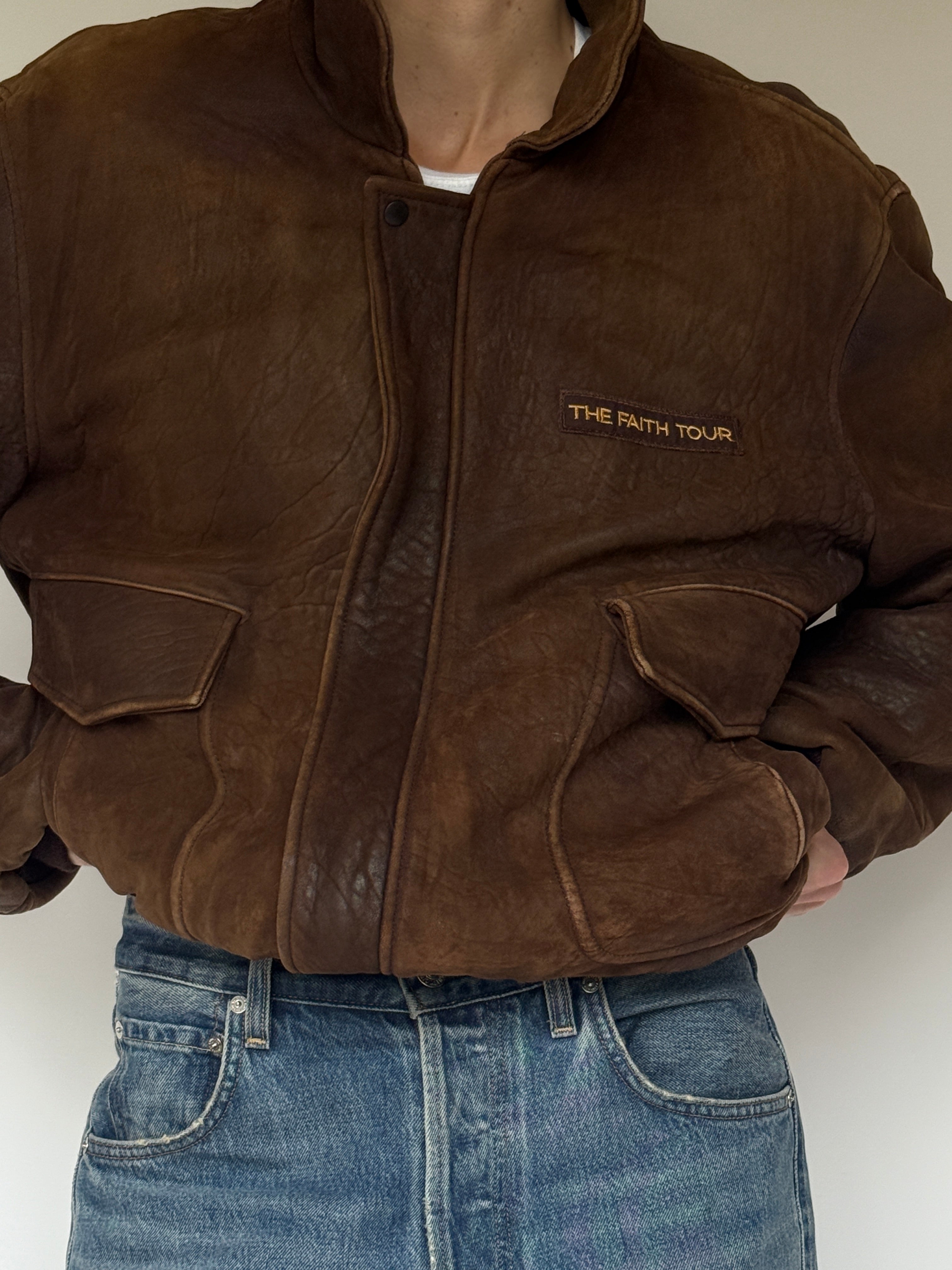 Vintage Bomber-Like Leather Jacket In Brown 5707