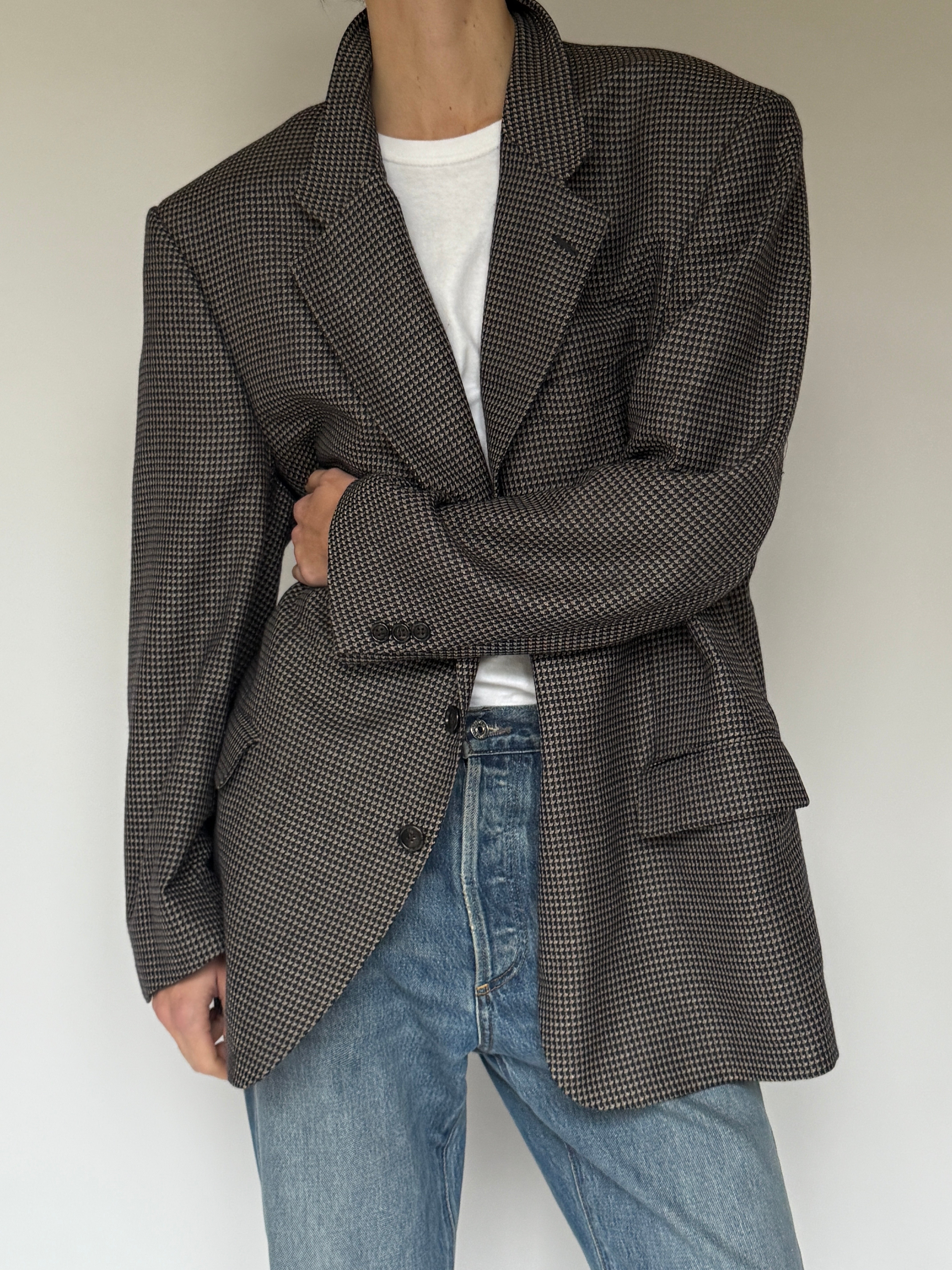 Vintage Houndstooth Wool Blazer 6693