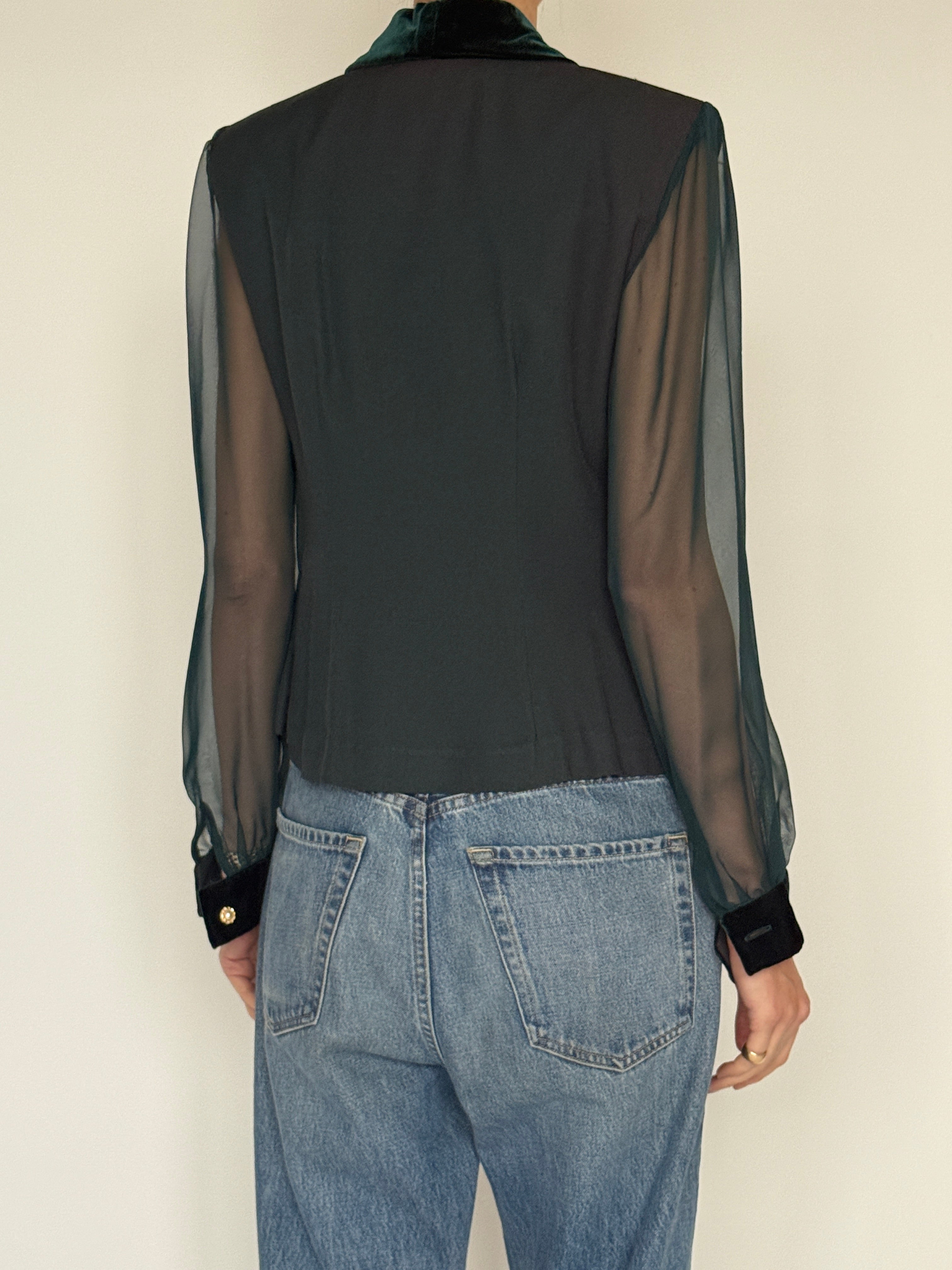 Vintage dark green chiffon blazer back view