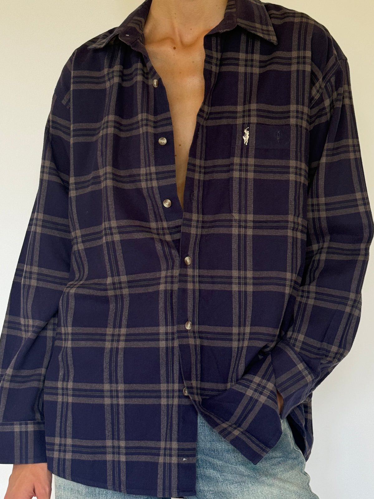 Vintage Flannel Shirt Navy 8235