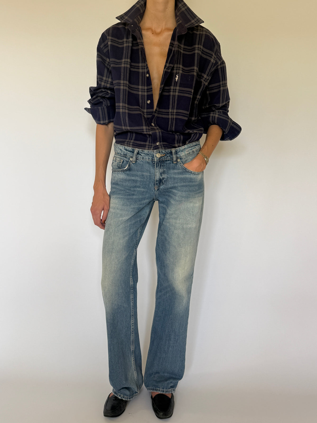 Vintage Flannel Shirt Navy 8235