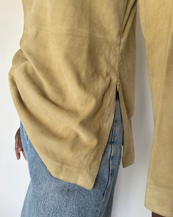 VINTAGE LIGHT BEIGE SUEDE LEATHER LONG SLEEVE TOP 2475