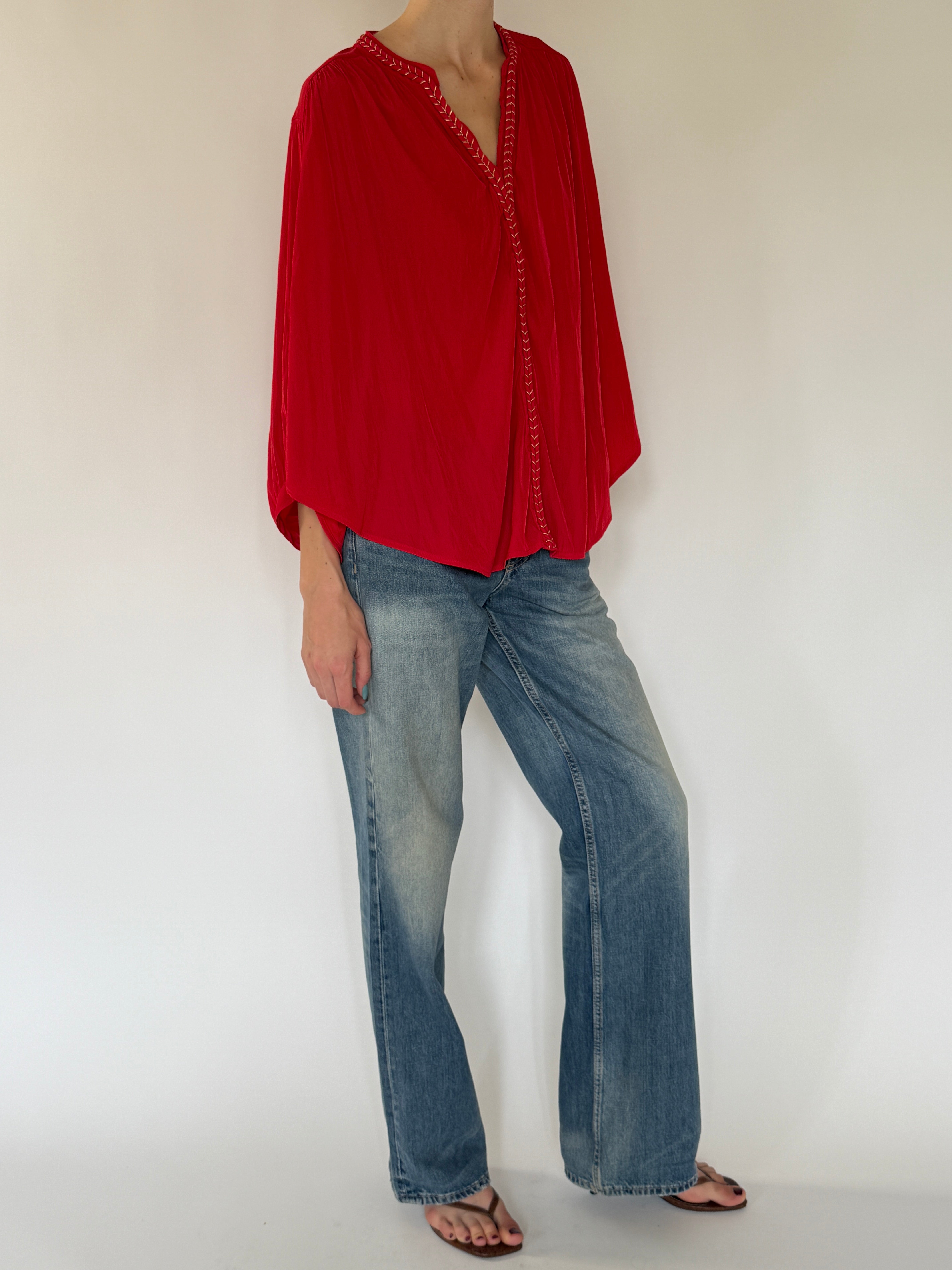 Vintage red braided trim blouse side view