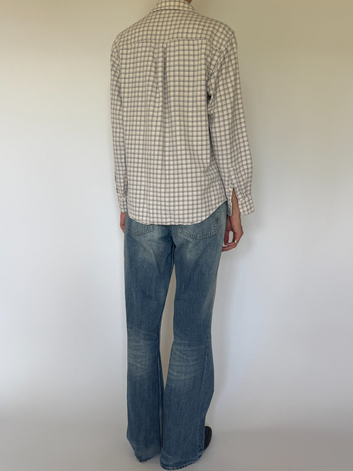 Vintage checked button-up shirt cream back view