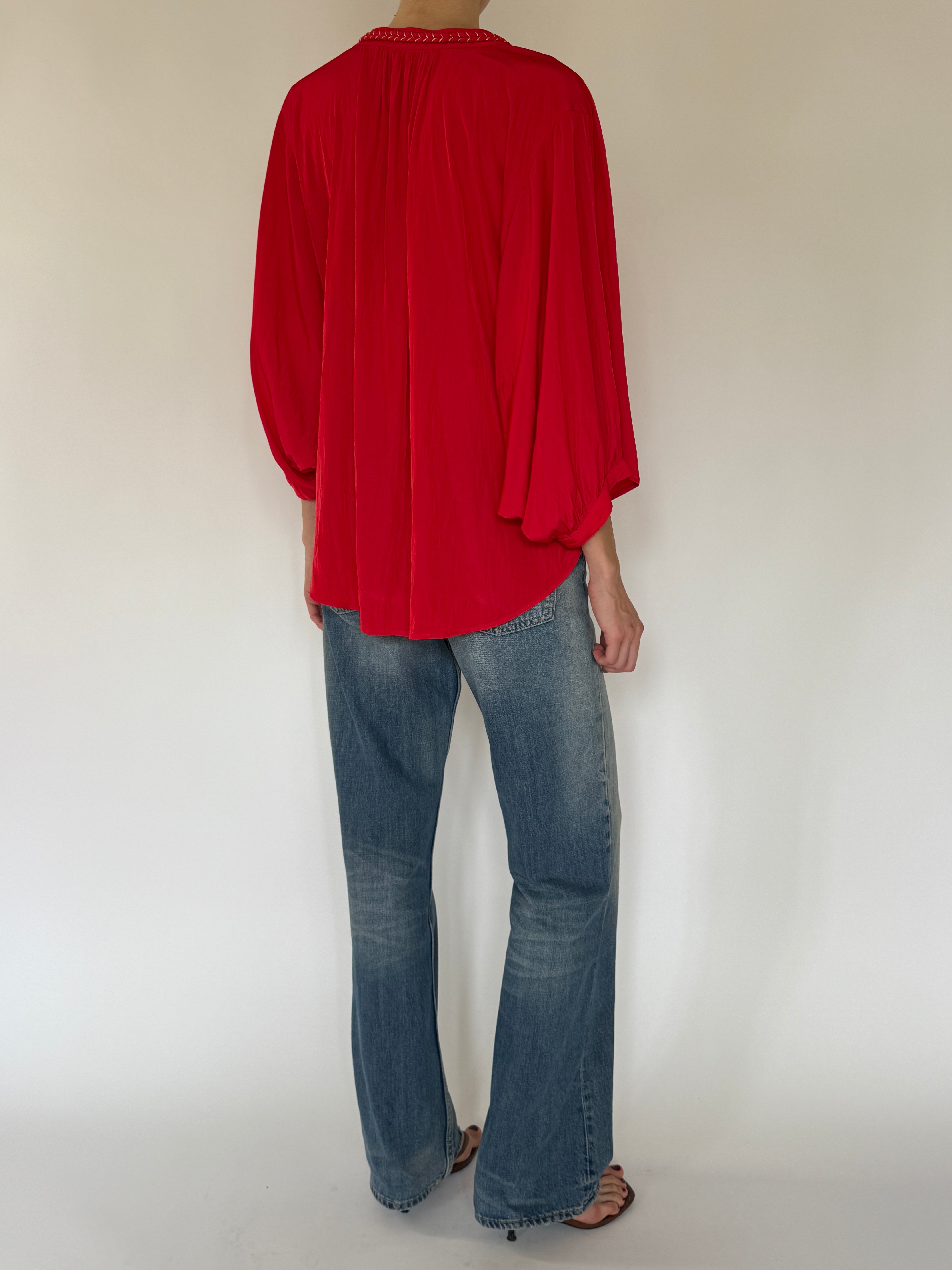Vintage red braided trim blouse back view