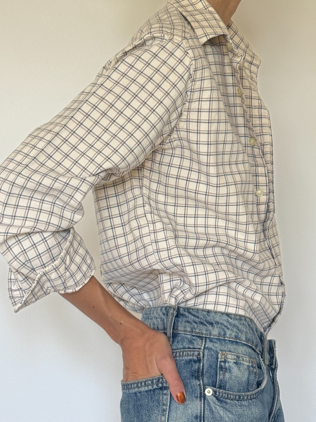 Vintage checked button-up shirt cream side view