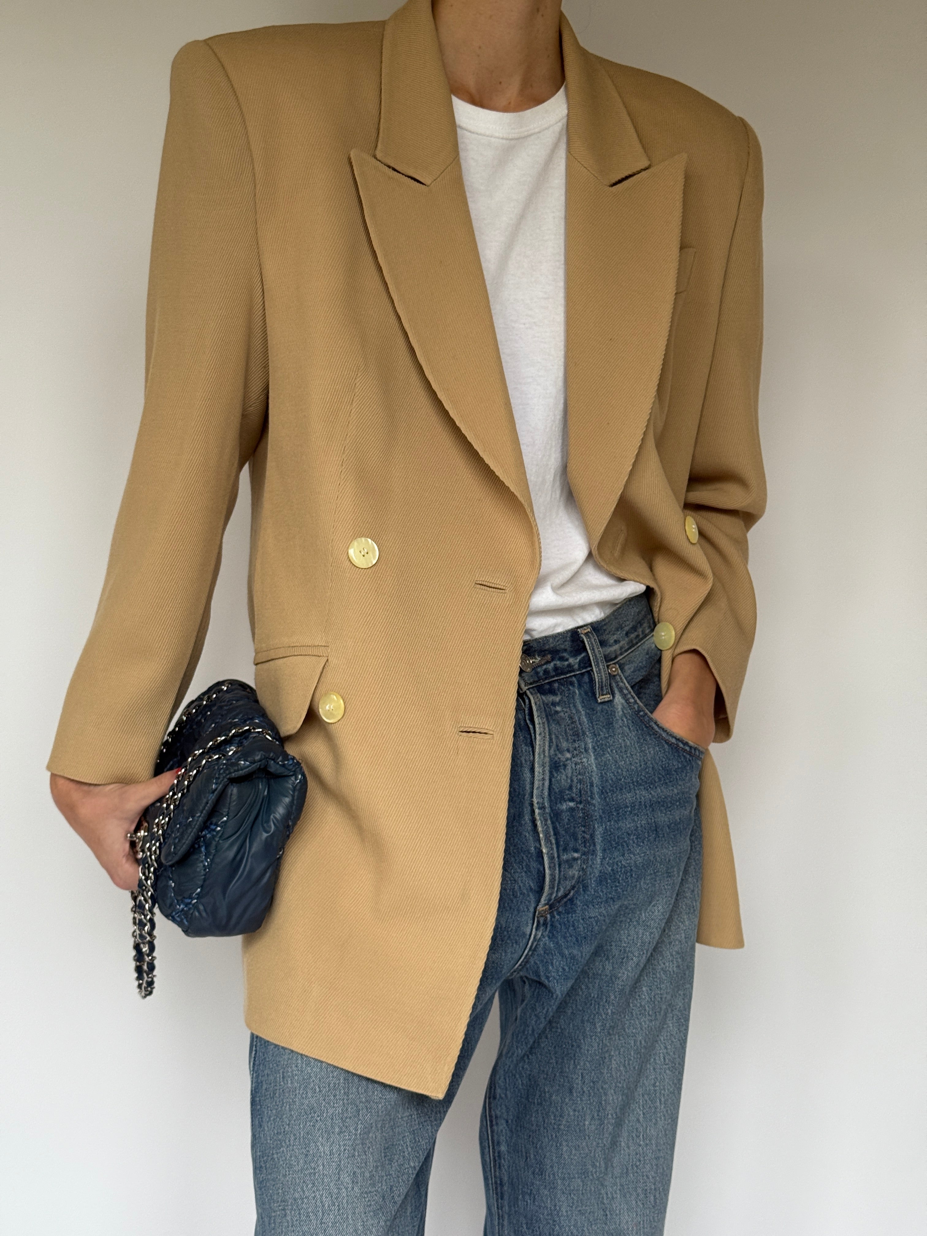 Vintage Camel Wool Double-Breasted Blazer 6692