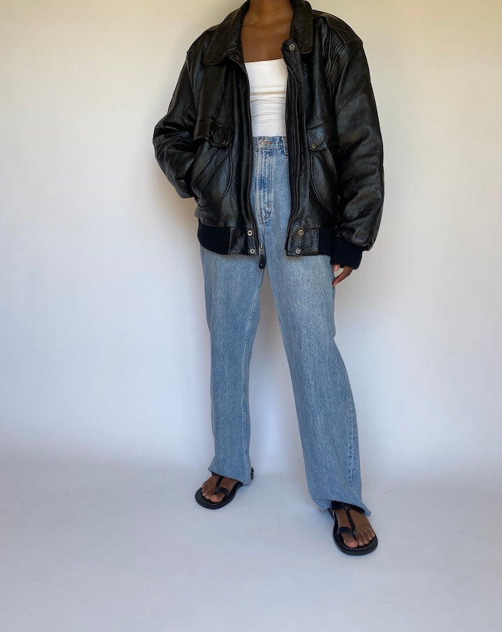 VINTAGE BLACK OVERSIZED LEATHER JACKET 3679