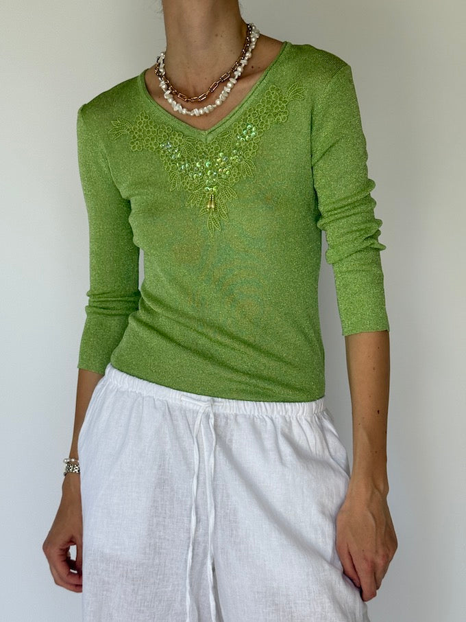 Vintage Green Top With Detailed Front 35277