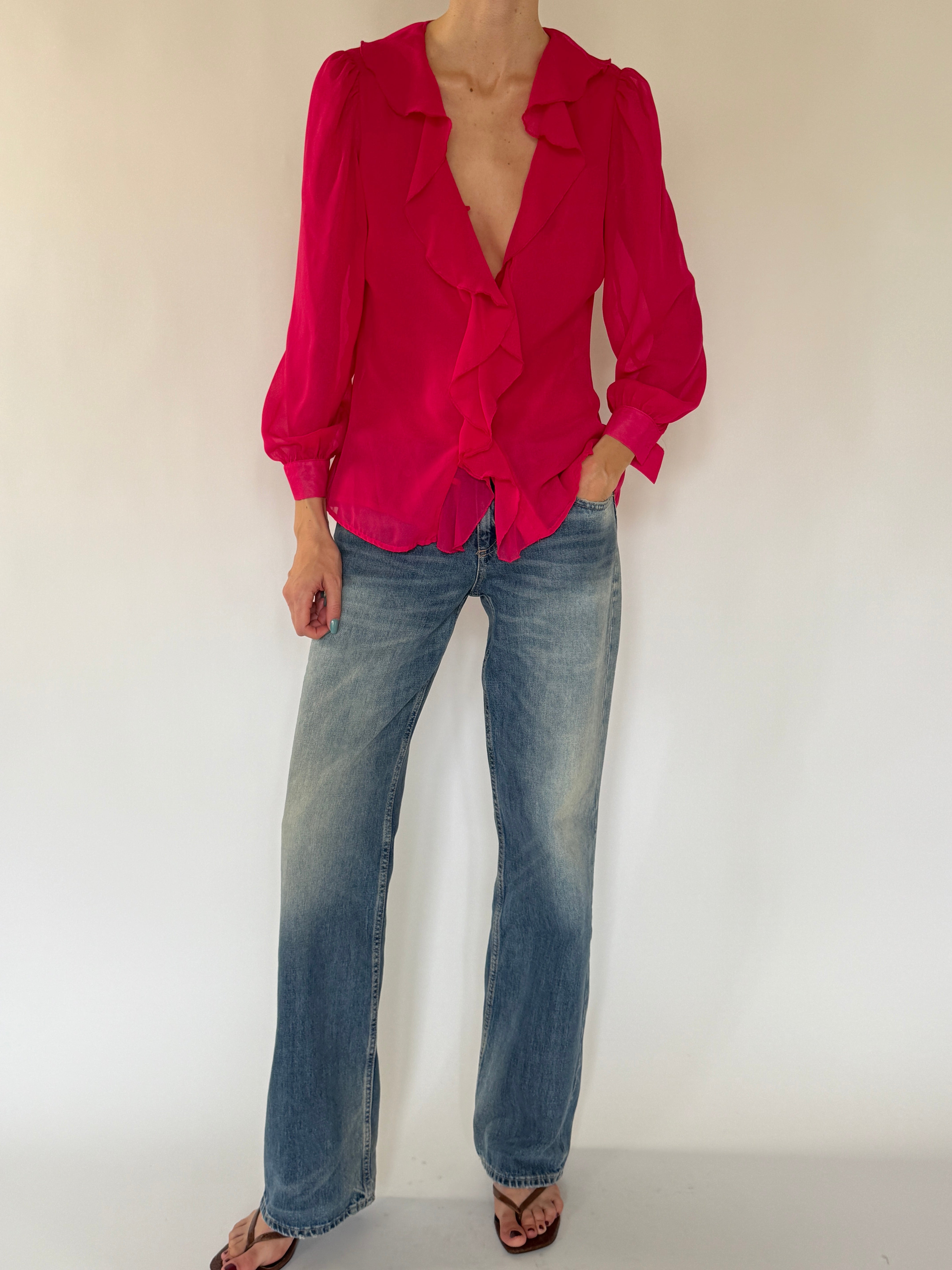 Vintage cascading ruffle front detail