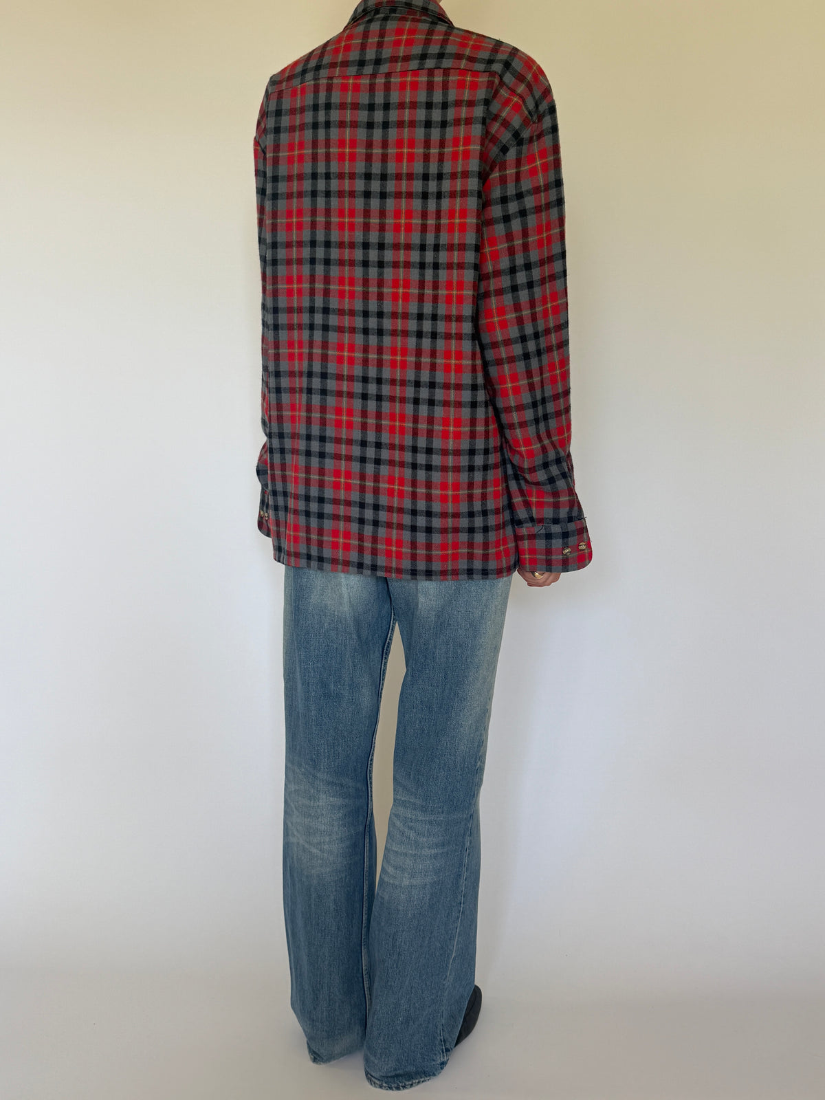 Vintage red plaid flannel shirt back view