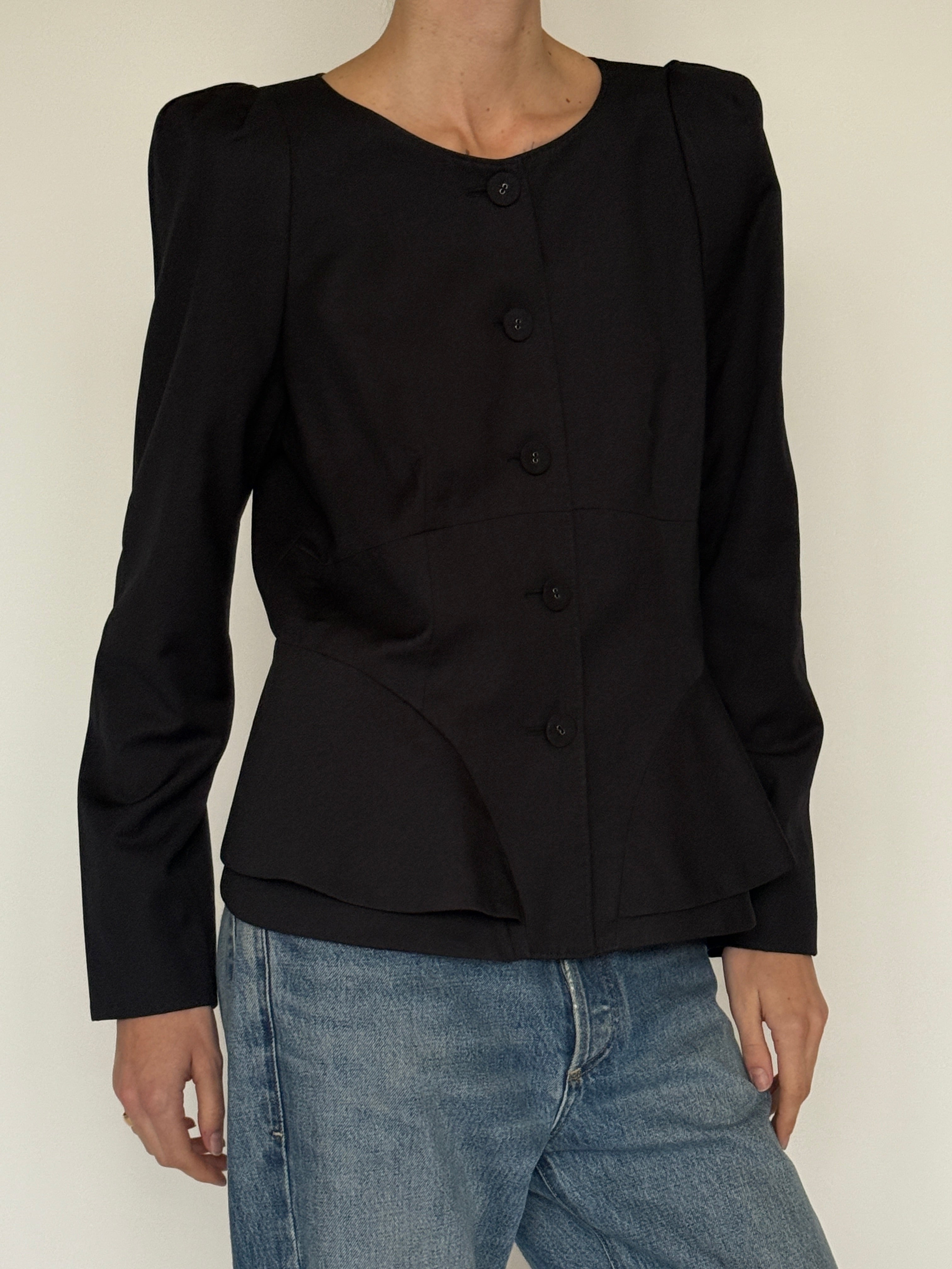 Vintage black peplum blazer button detail