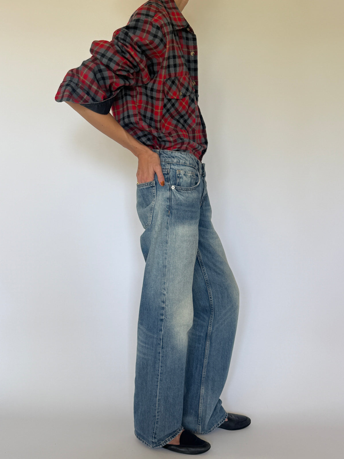 Vintage red plaid flannel shirt side view