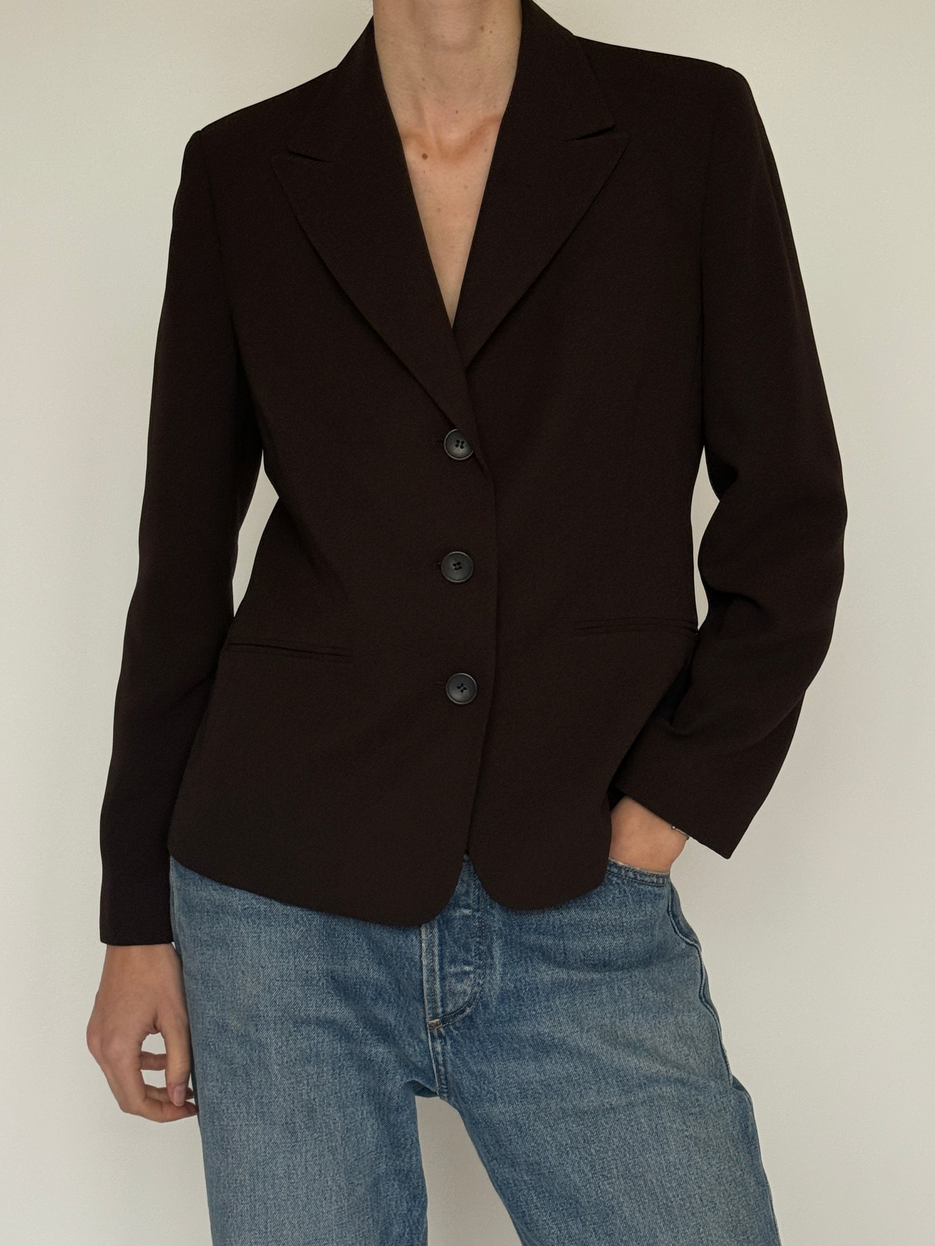 Vintage dark brown tailored blazer lapel detail