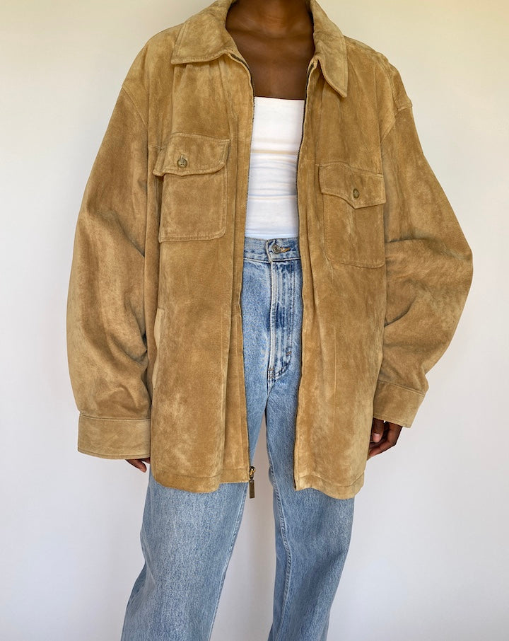 VINTAGE OVERSIZED BEIGE SUEDE LEATHER JACKET 3682
