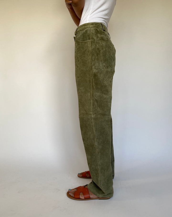 Vintage Green Suede Leather Pants 2700