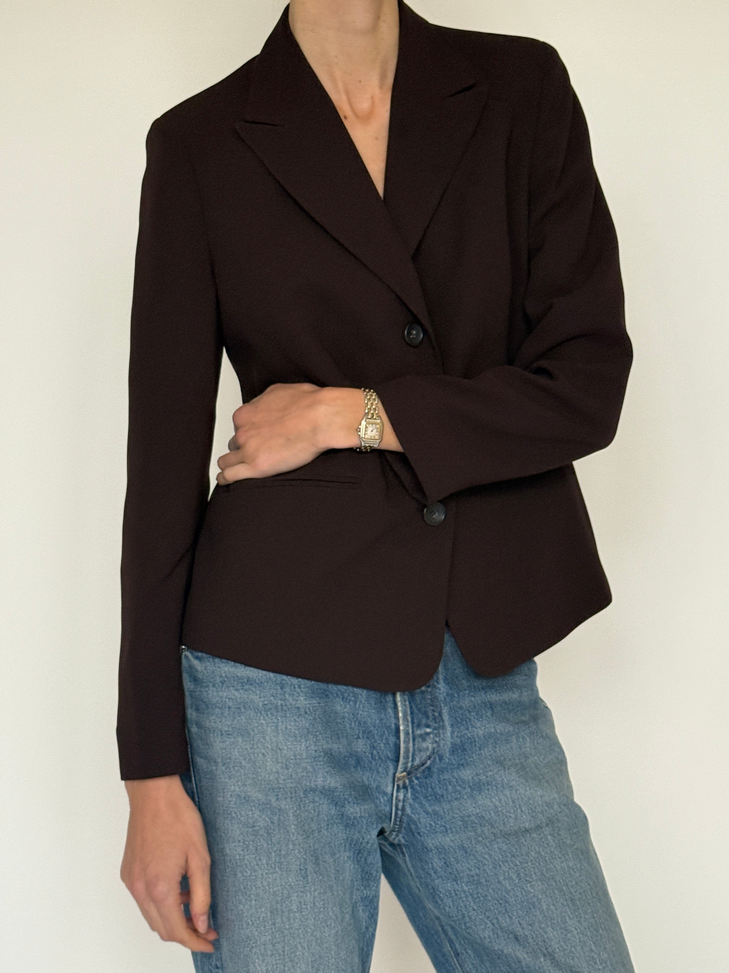 Vintage dark brown tailored blazer button detail