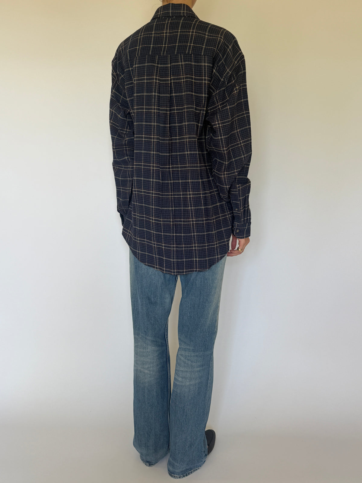 Vintage Plaid Flannel Shirt Navy 8244
