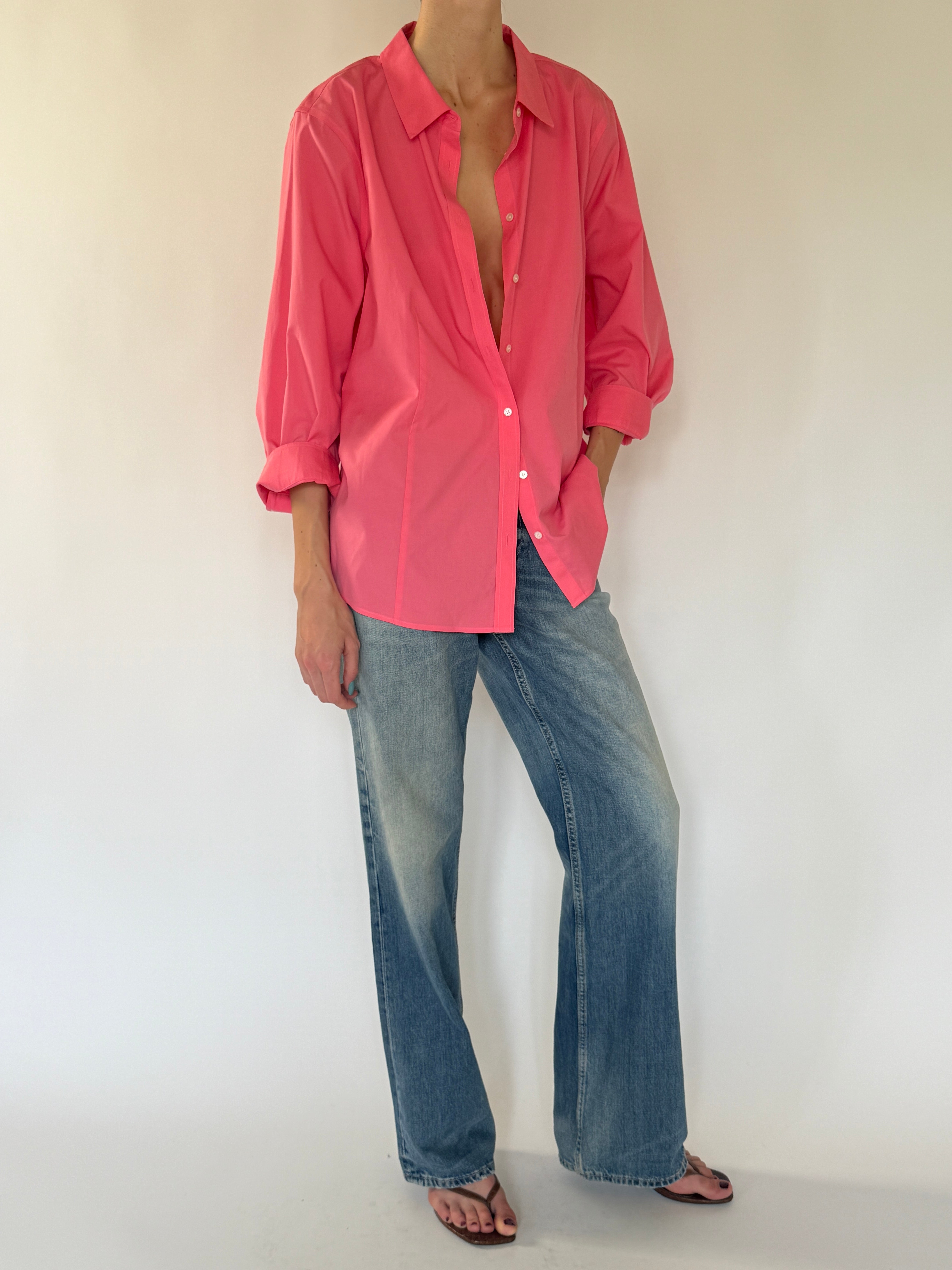 Vintage pink oversized cotton shirt front view