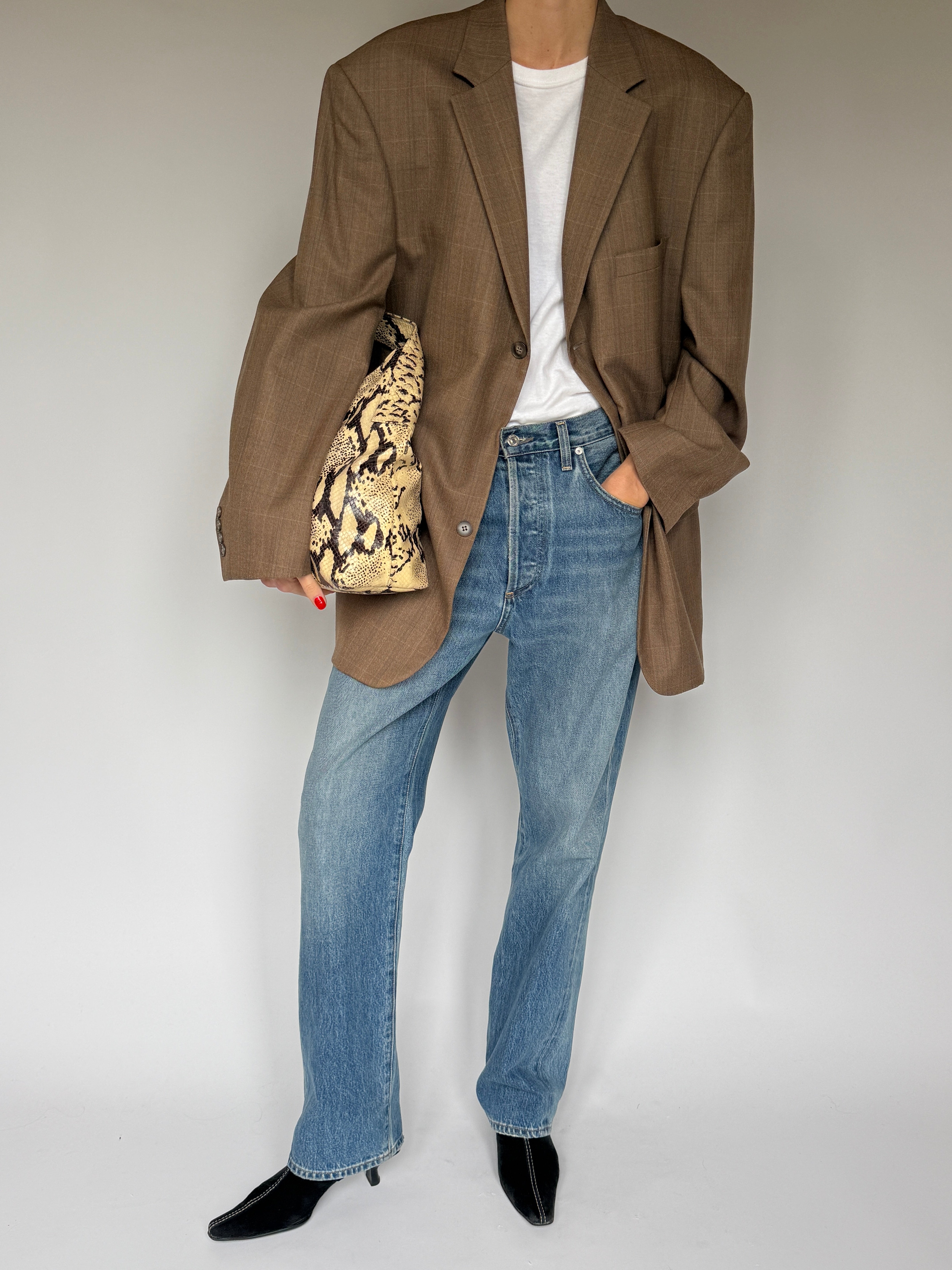 Vintage Checked Wool Blazer Brown 6193