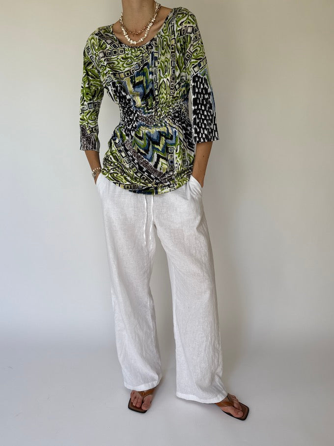 Vintage Green Printed Top 3592