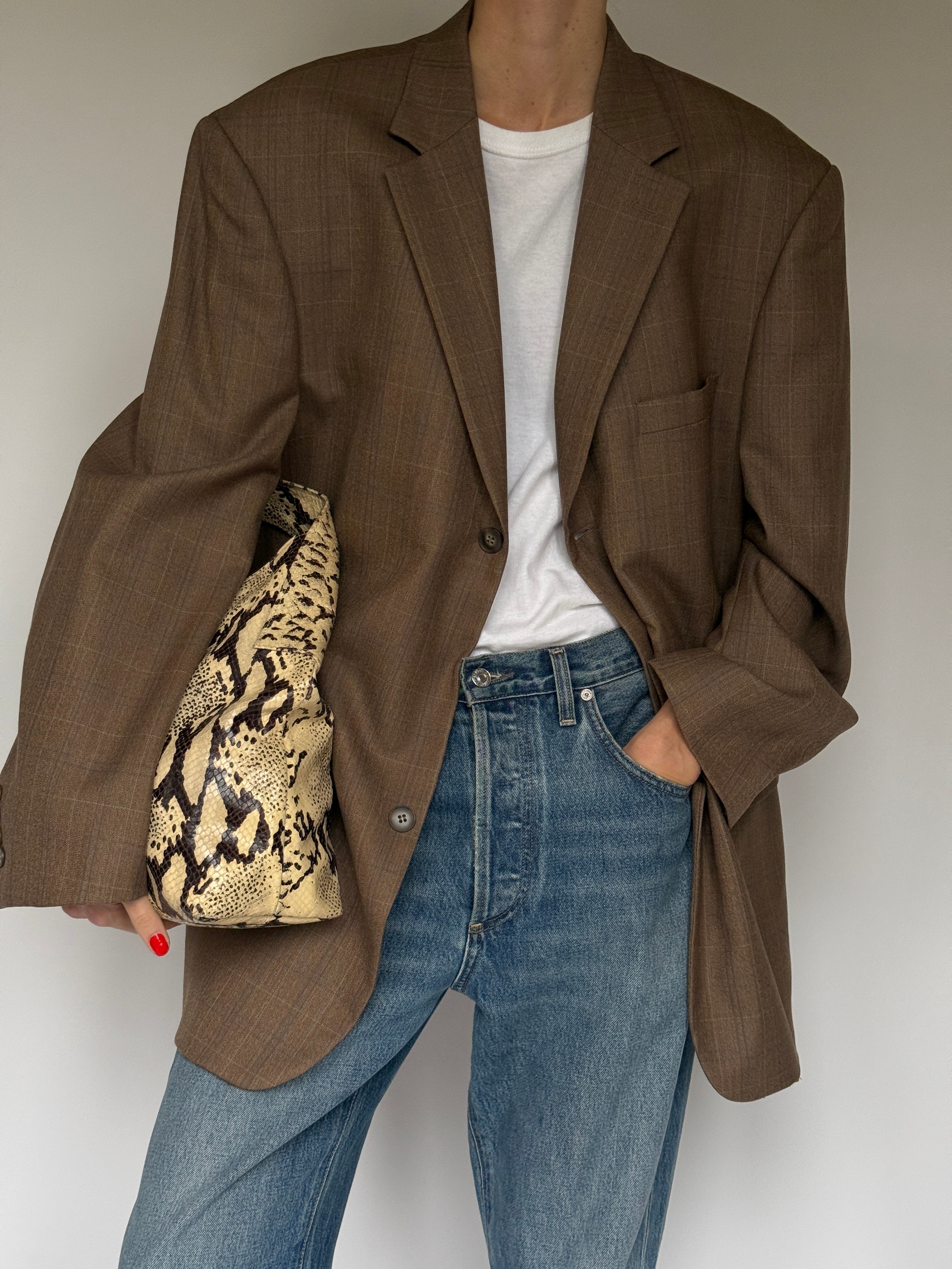 Vintage Checked Wool Blazer Brown 6193