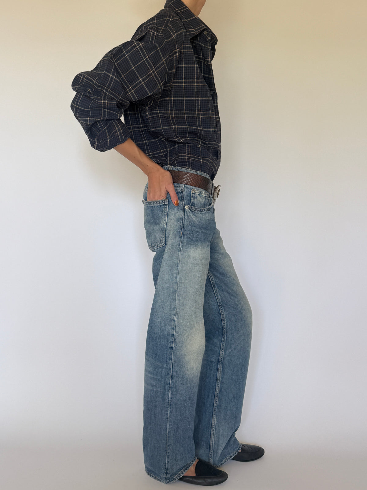 Vintage Plaid Flannel Shirt Navy 8244