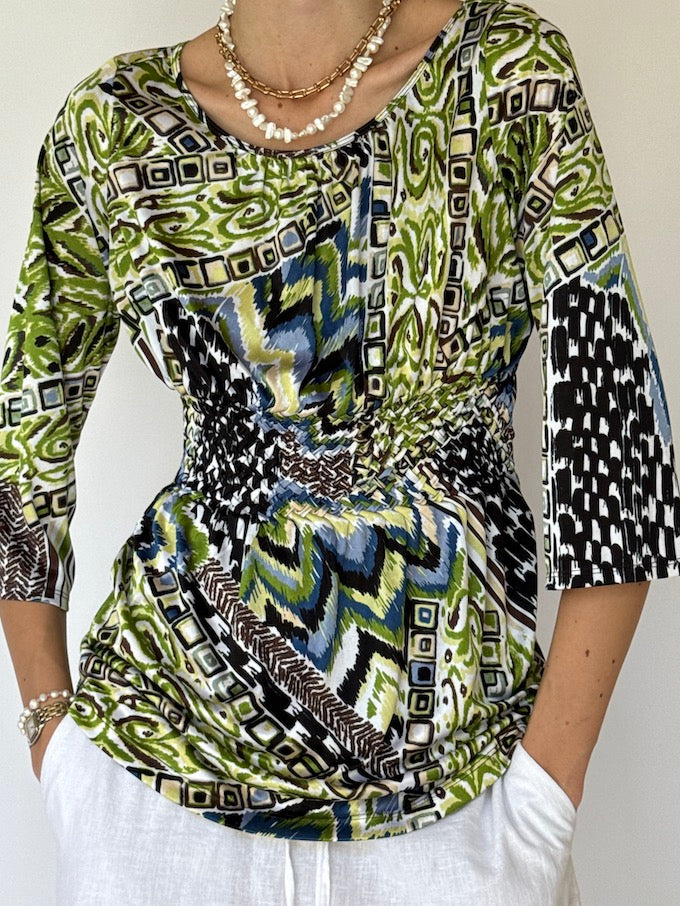 Vintage Green Printed Top 3592