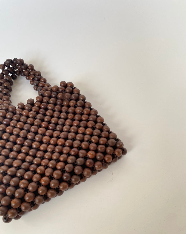 VINTAGE BROWN BEADED HANDBAG