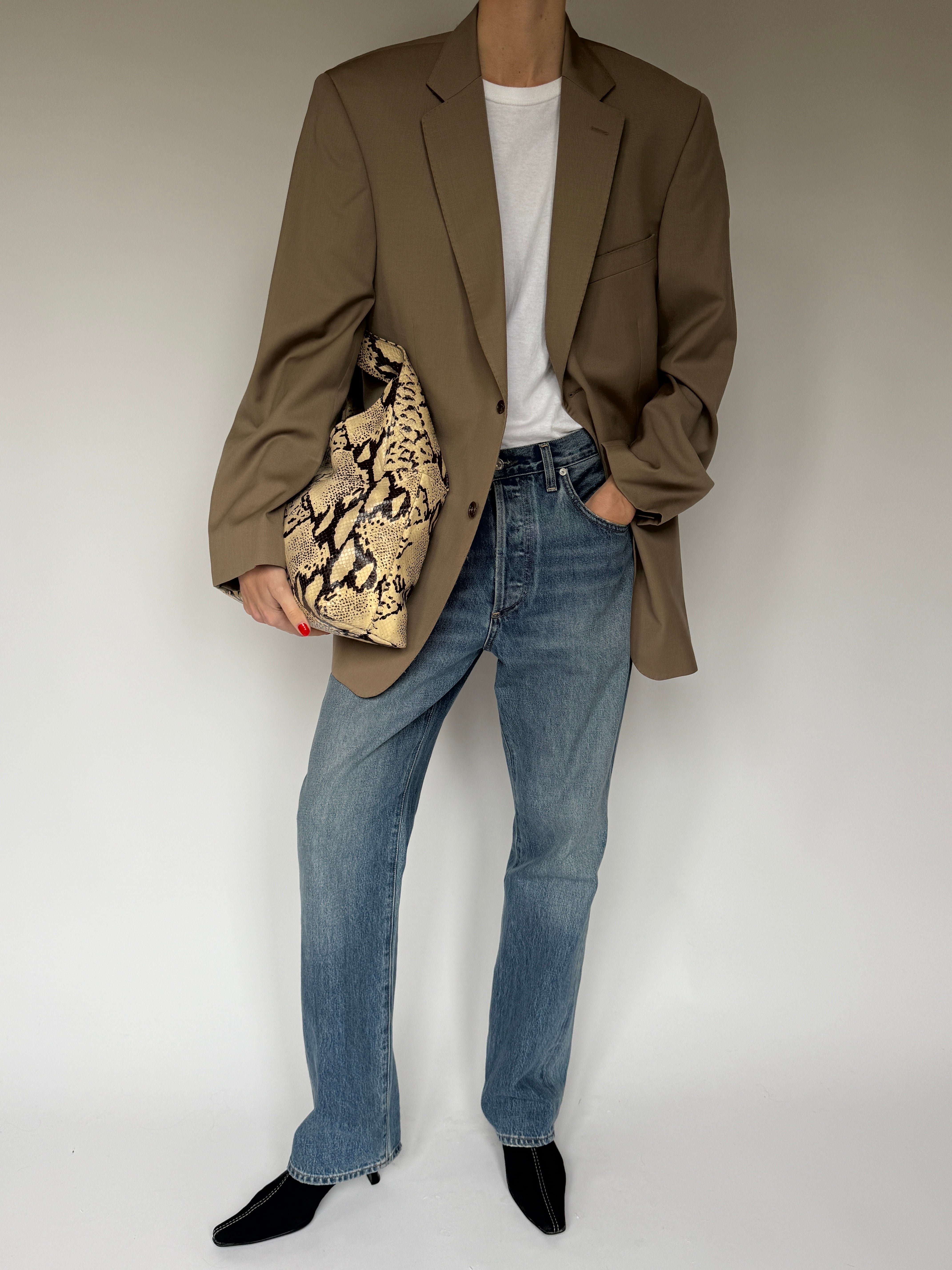 Vintage Oversized Wool Blazer Beige 6690