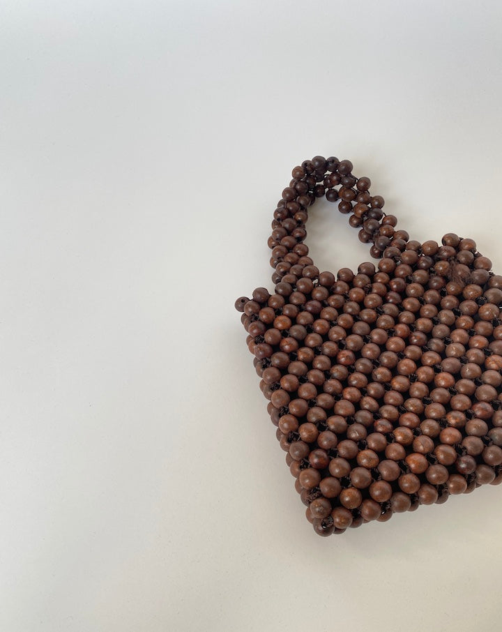 VINTAGE BROWN BEADED HANDBAG