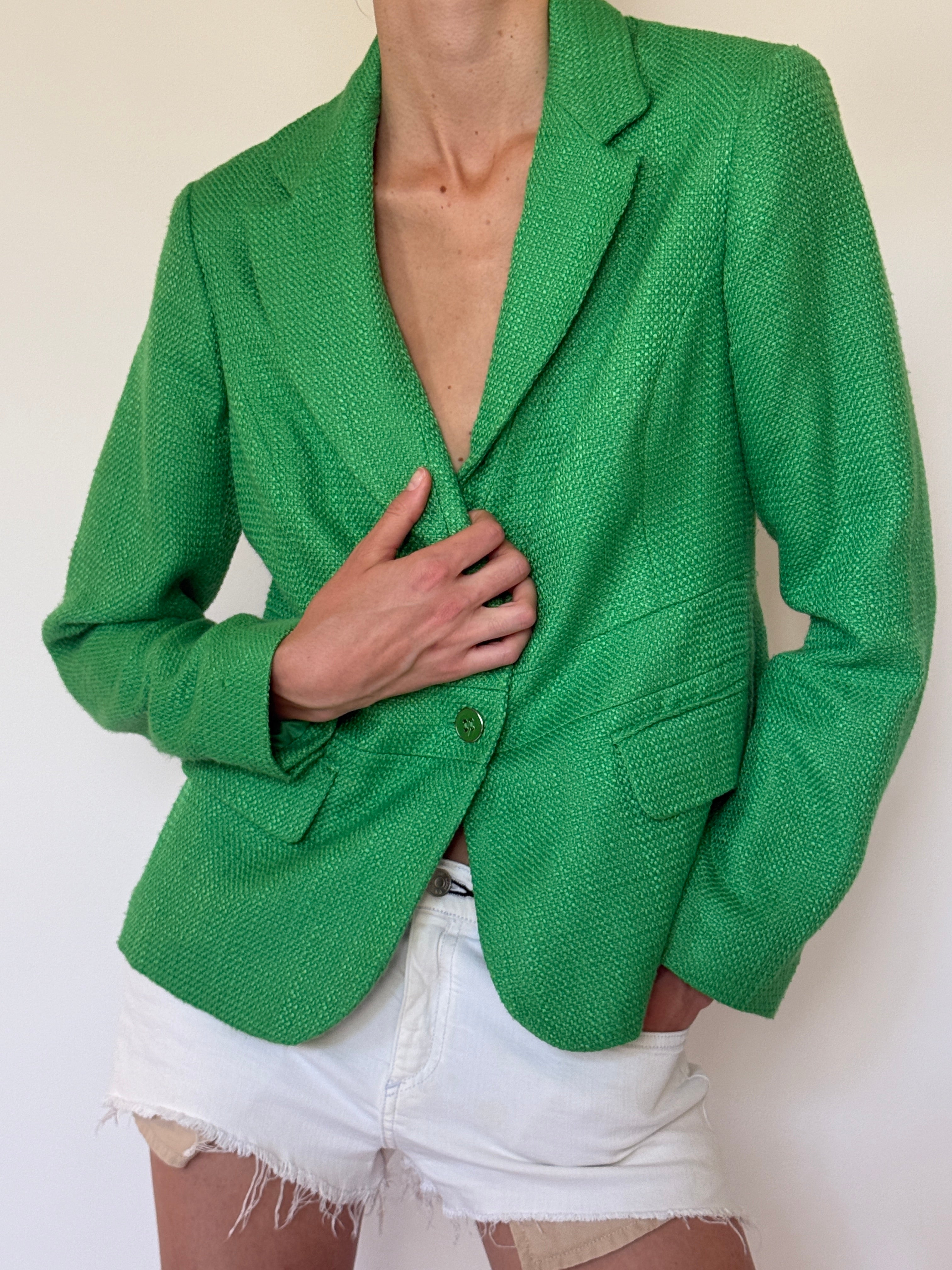 Vintage Tailored Textured Blazer Green 7069
