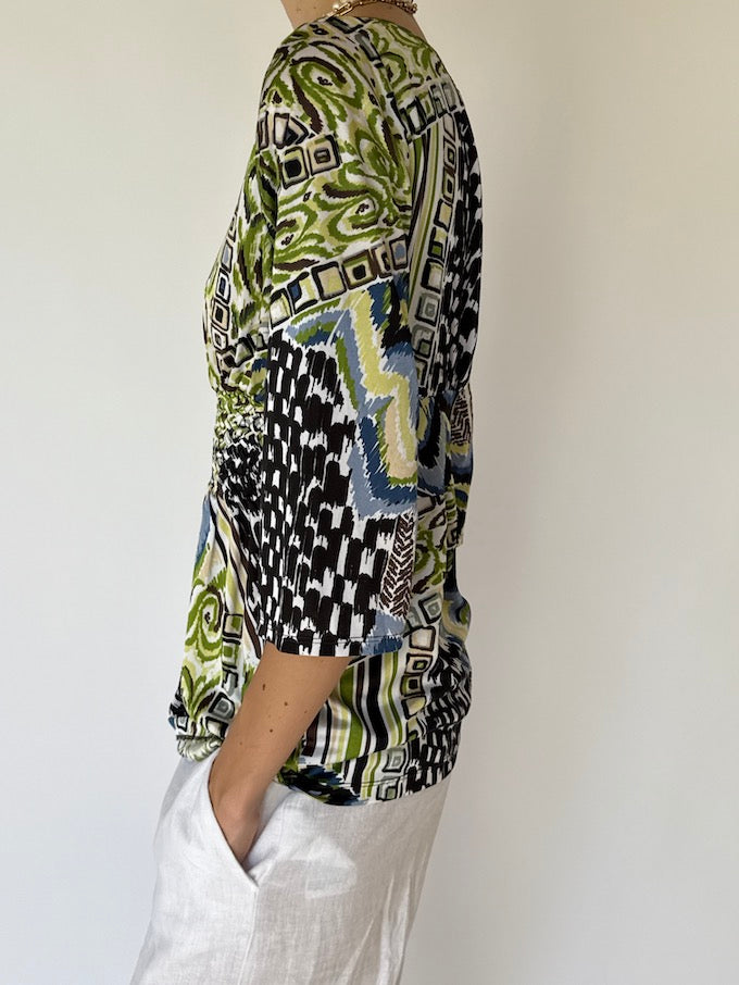 Vintage Green Printed Top 3592