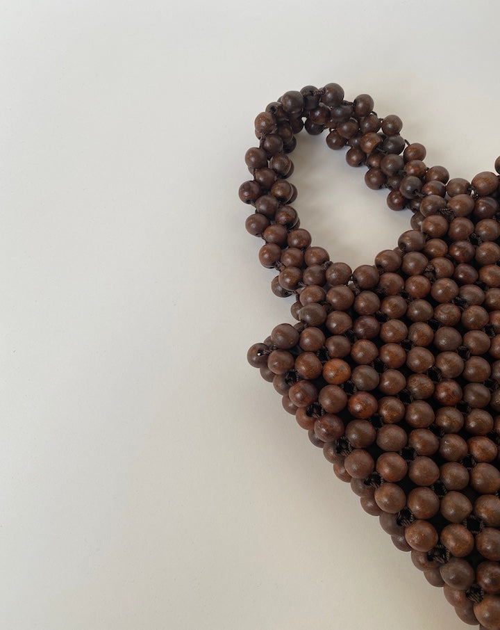 VINTAGE BROWN BEADED HANDBAG