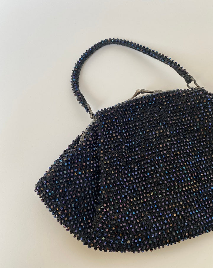 VINTAGE BLACK BEADED SMALL PURSE
